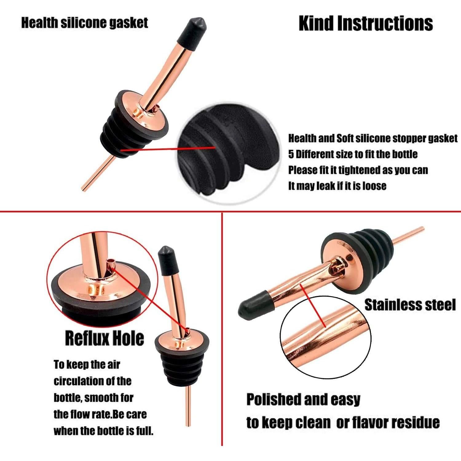 Vertedores de Botella de Vino y Licor Acero Inoxidable 10 Pcs Oro Rosa