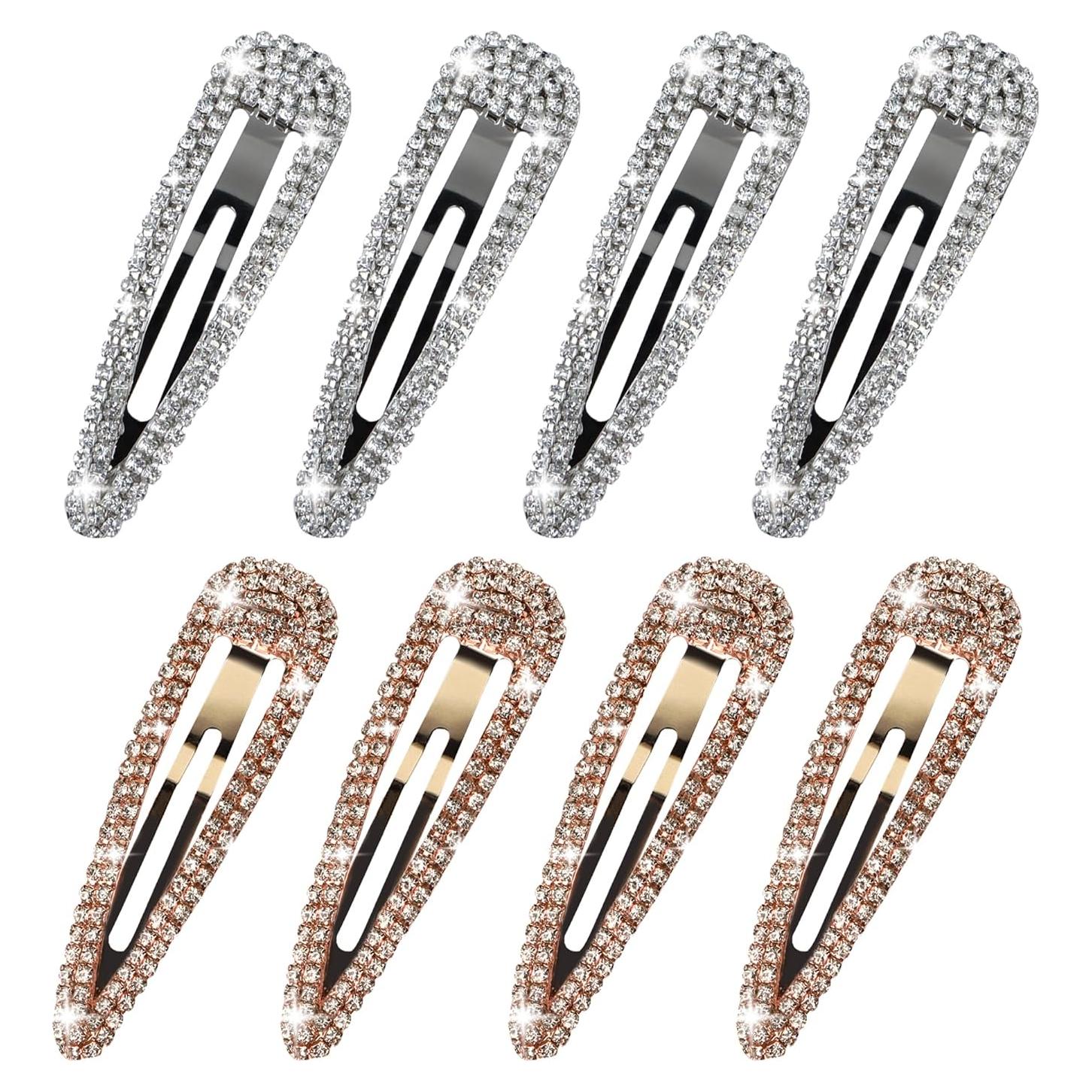 8 Clips para el Cabello Brillantes LOSANJI - Oro y Plata