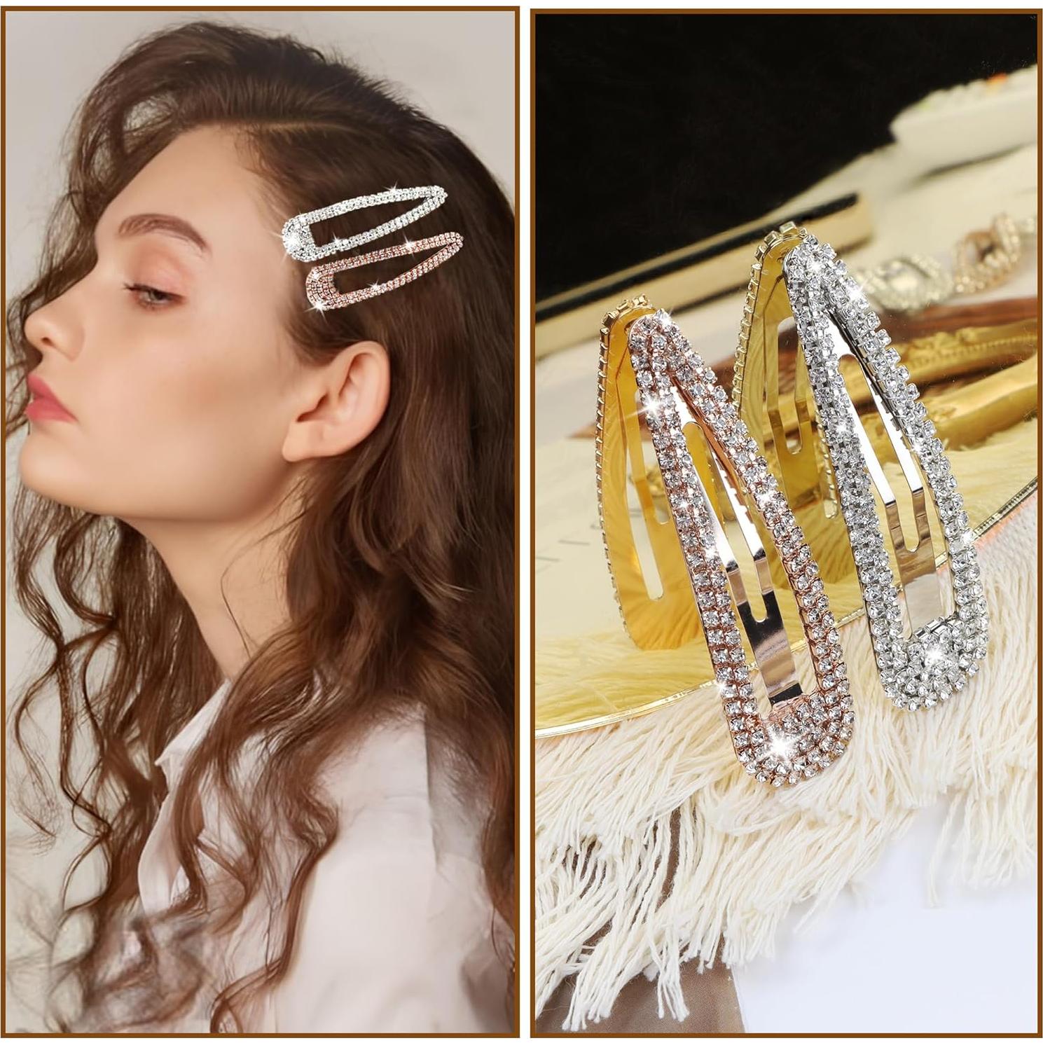 8 Clips para el Cabello Brillantes LOSANJI - Oro y Plata