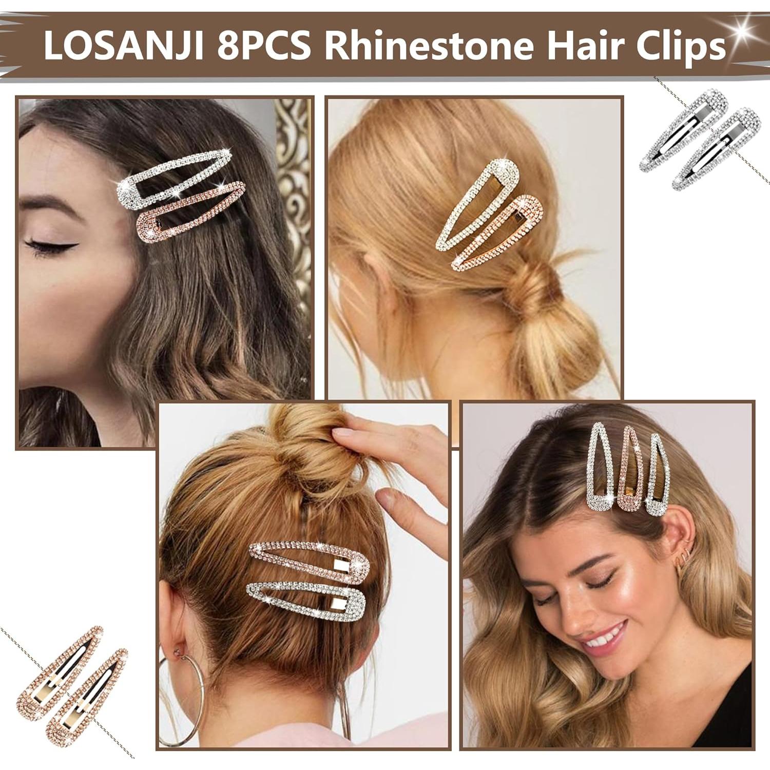 8 Clips para el Cabello Brillantes LOSANJI - Oro y Plata