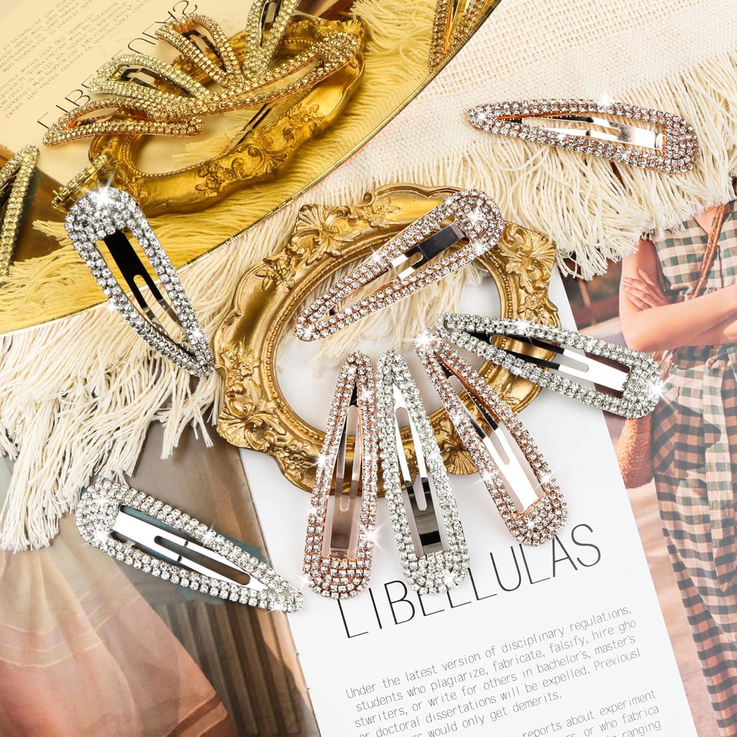 8 Clips para el Cabello Brillantes LOSANJI - Oro y Plata