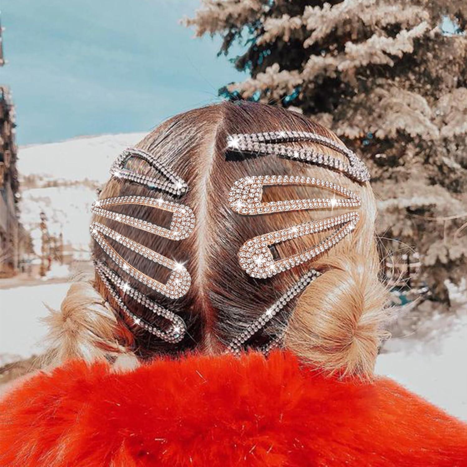 8 Clips para el Cabello Brillantes LOSANJI - Oro y Plata