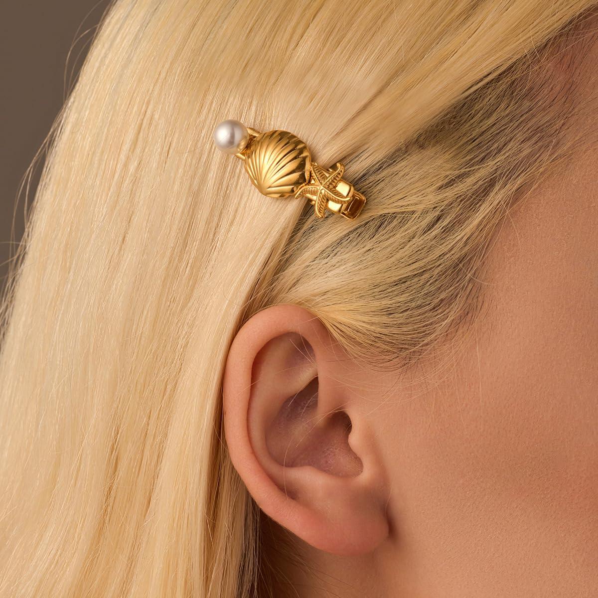 Clip de Pelo de Perla de Concha de Oro SICOPEE - 4 Piezas 3.56 cm