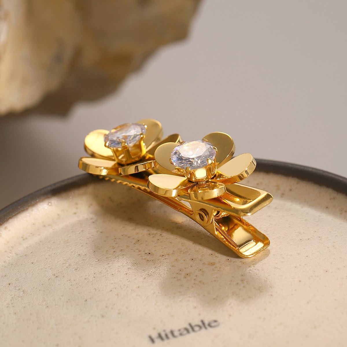 Clip de Pelo de Perla de Concha de Oro SICOPEE - 4 Piezas 3.56 cm