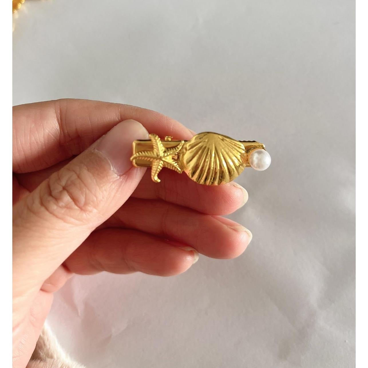 Clip de Pelo de Perla de Concha de Oro SICOPEE - 4 Piezas 3.56 cm