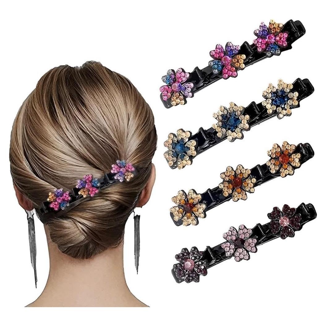 4 Clips de Pelo Trenzados Dulier con Rhinestone Brillante