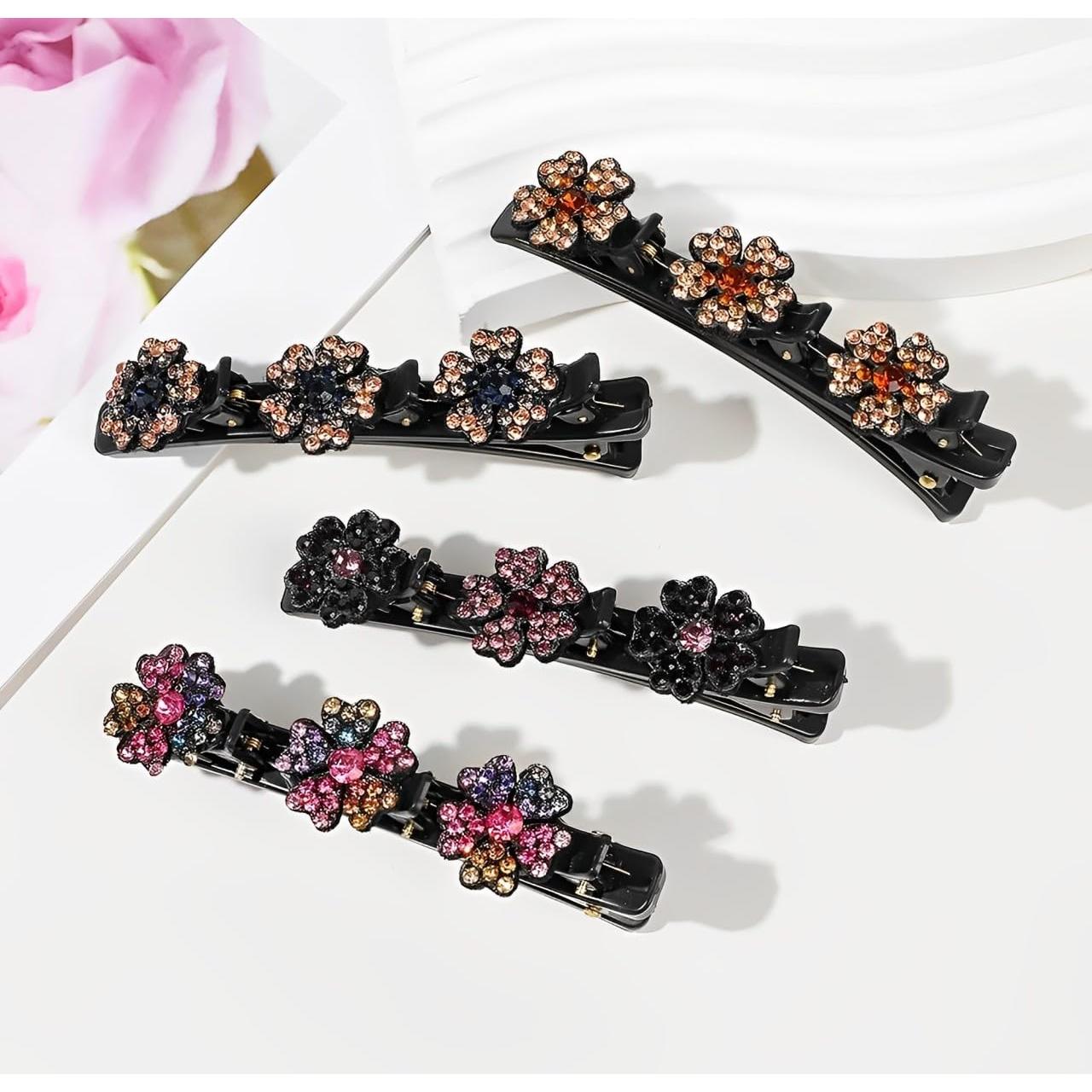 4 Clips de Pelo Trenzados Dulier con Rhinestone Brillante