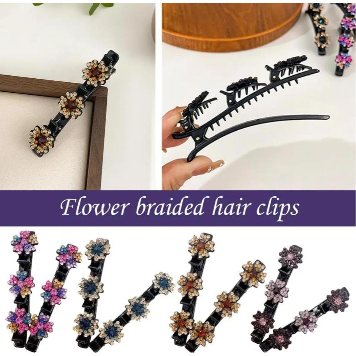 4 Clips de Pelo Trenzados Dulier con Rhinestone Brillante