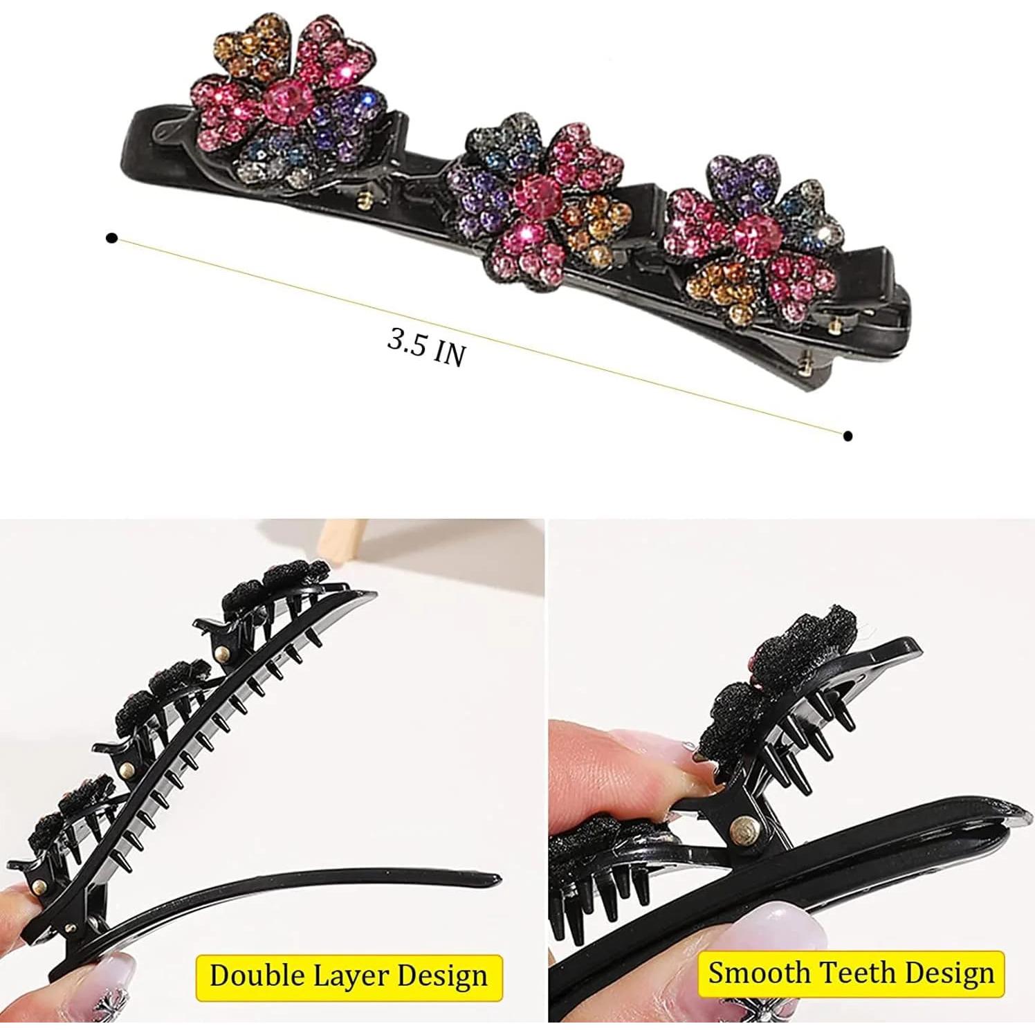 4 Clips de Pelo Trenzados Dulier con Rhinestone Brillante