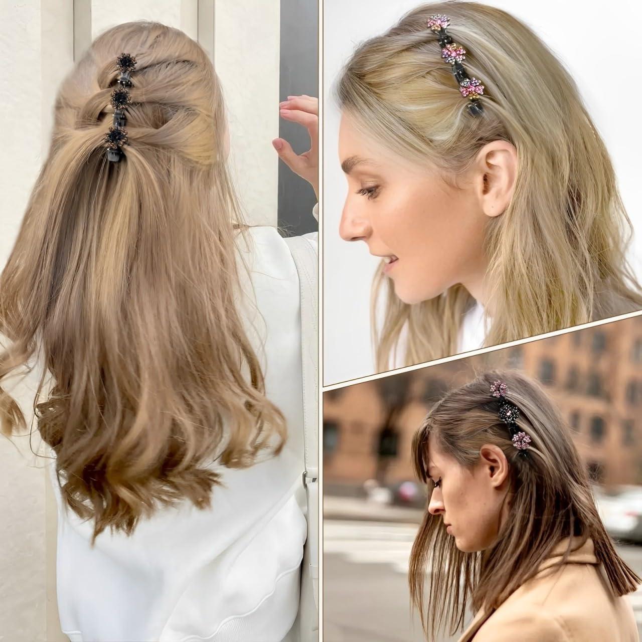 4 Clips de Pelo Trenzados Dulier con Rhinestone Brillante