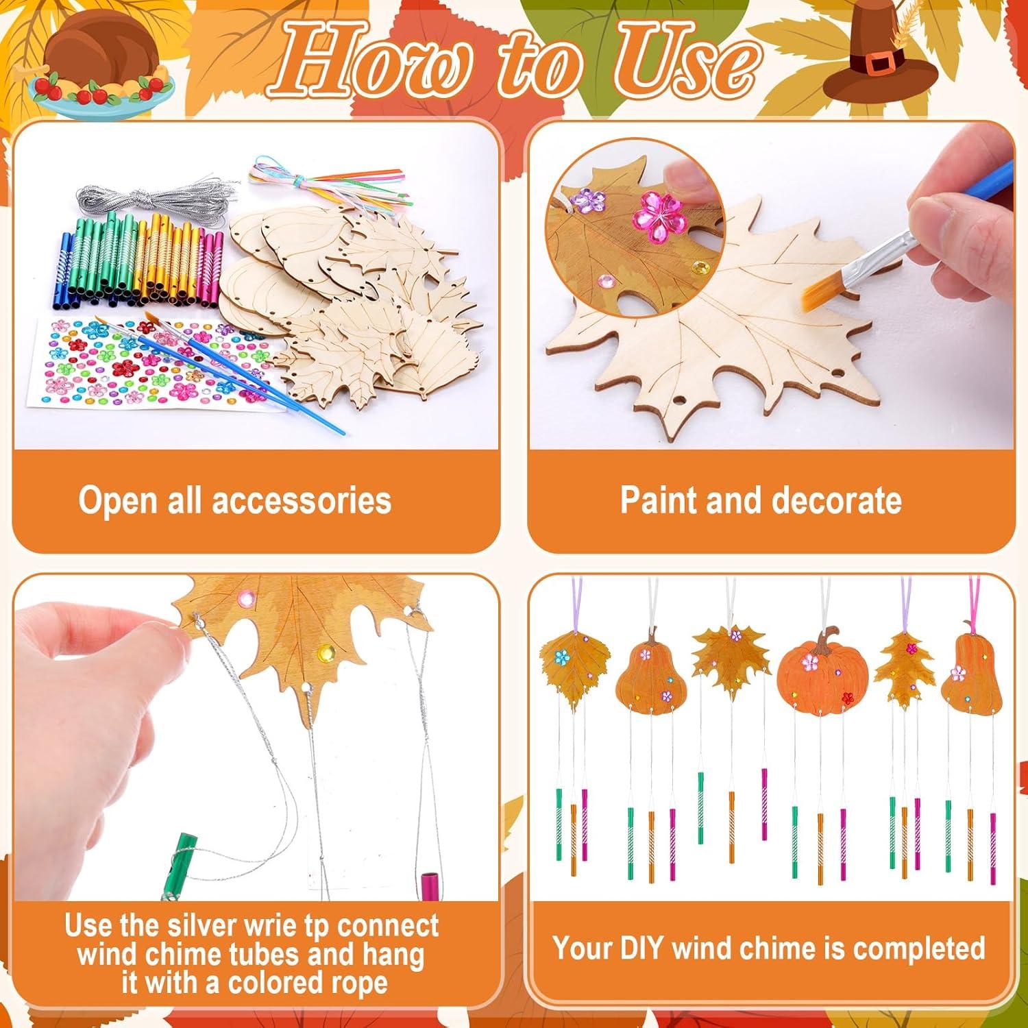 Kit de Campanas de Viento DIY Shellwei Otoño 12 Piezas Madera