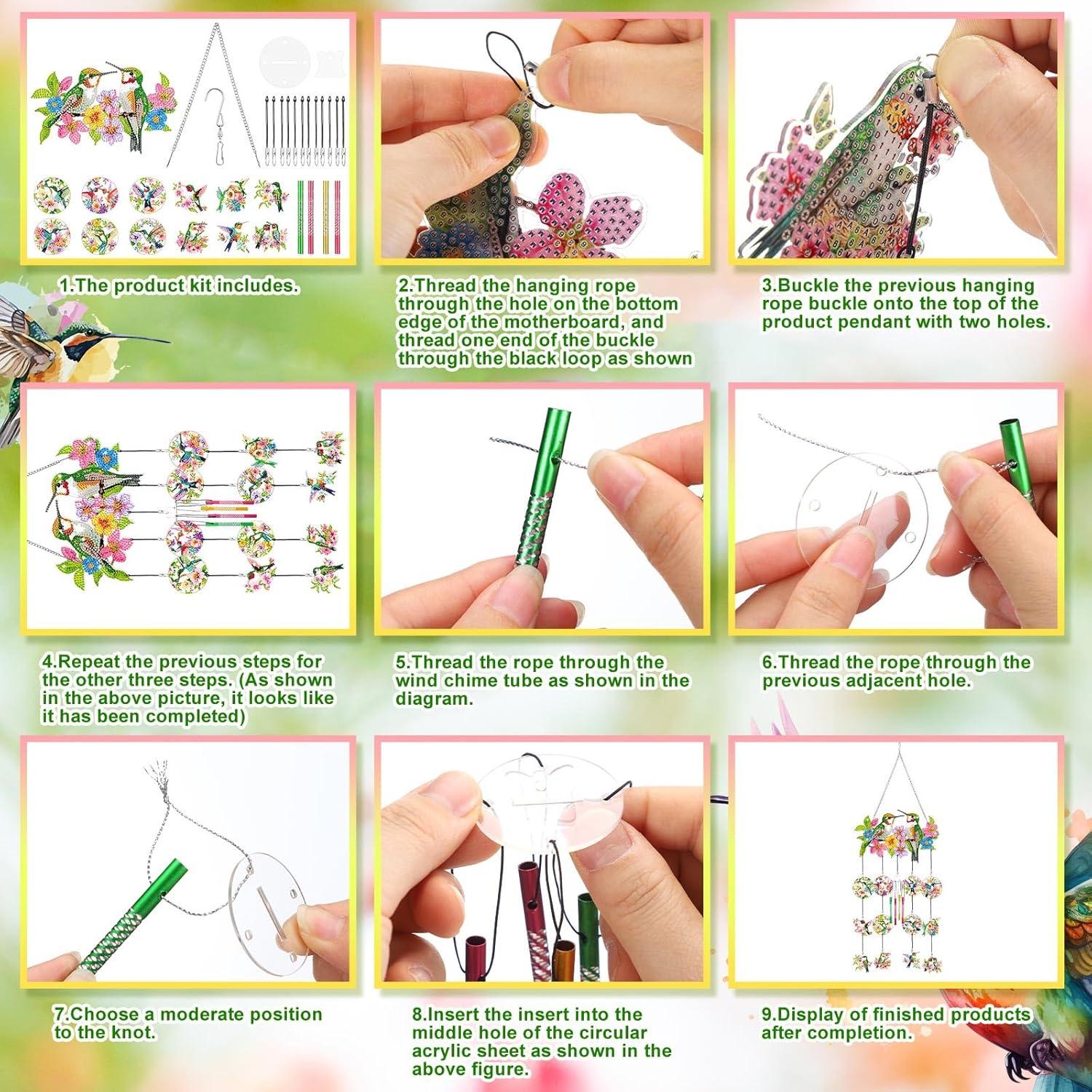 Campanas de Viento de Arte de Diamante GlikCeil Colibrí Rojo