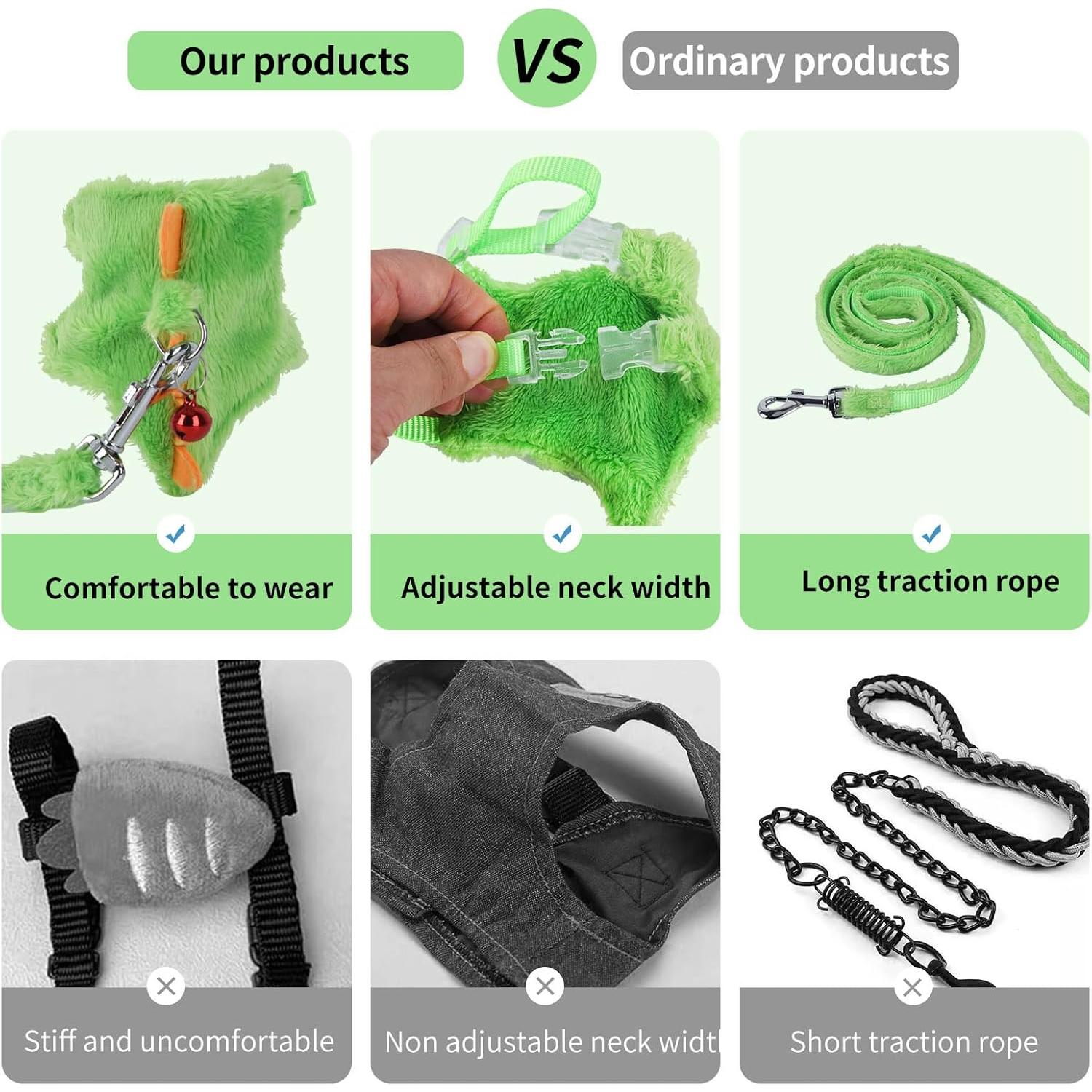 Arnés y Correa para Hurones ChengFu Verde Dinosaurio 6-9 cm