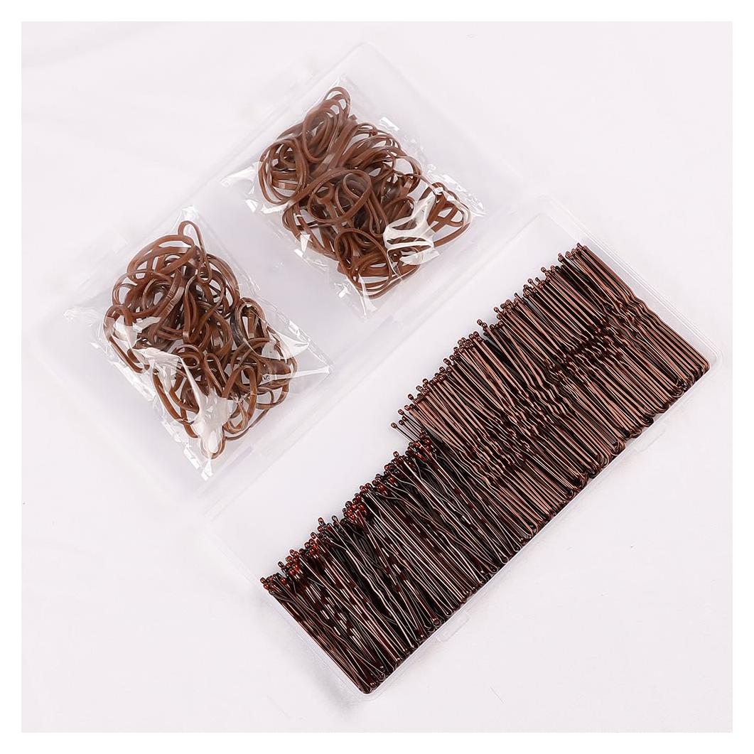 Kit de 300 Pinzas para el Cabello Marrón - 100 Bobby, 100 en U, 100 Bandas