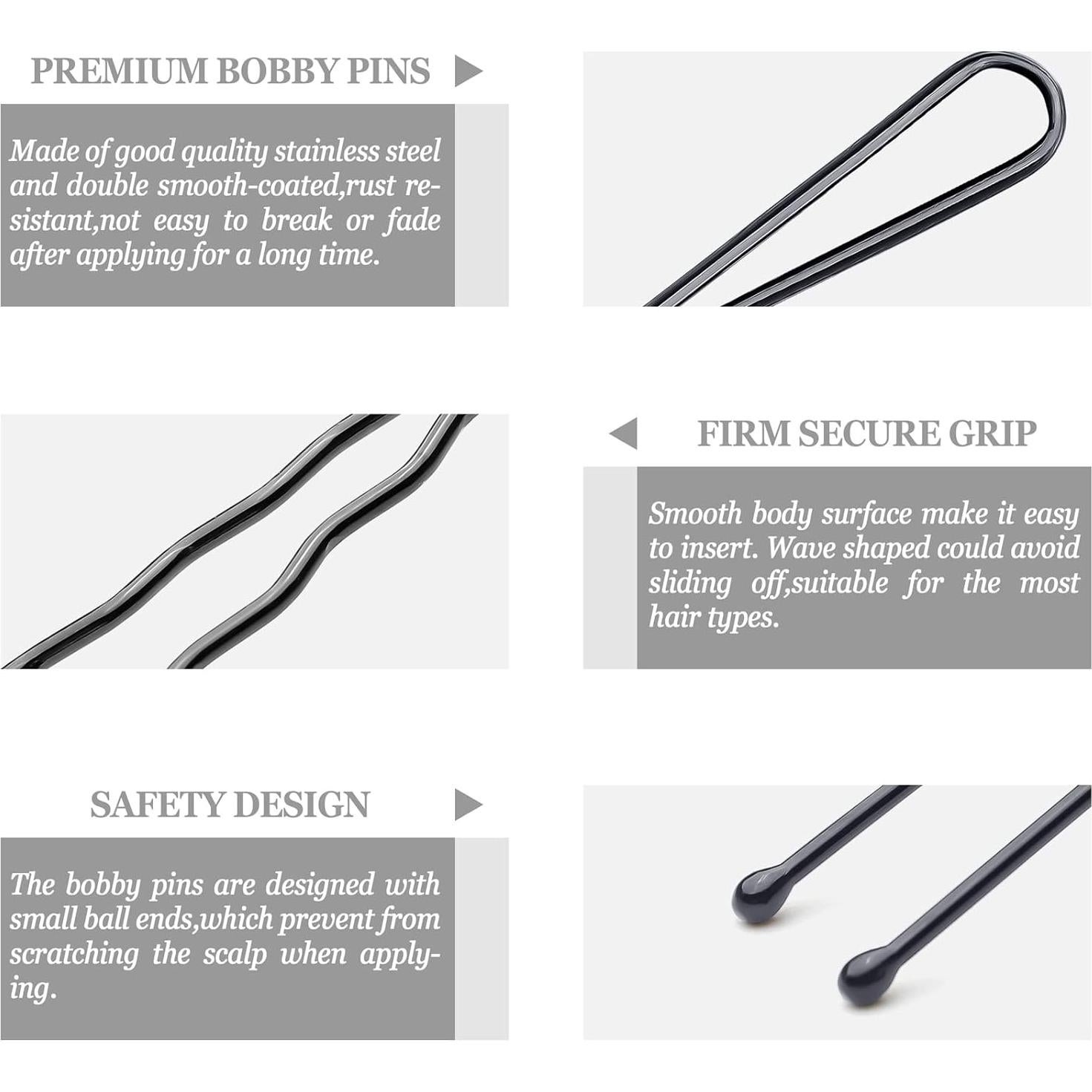 100 Pasadores de Pelo en U KANPRINCESS Negros 6cm