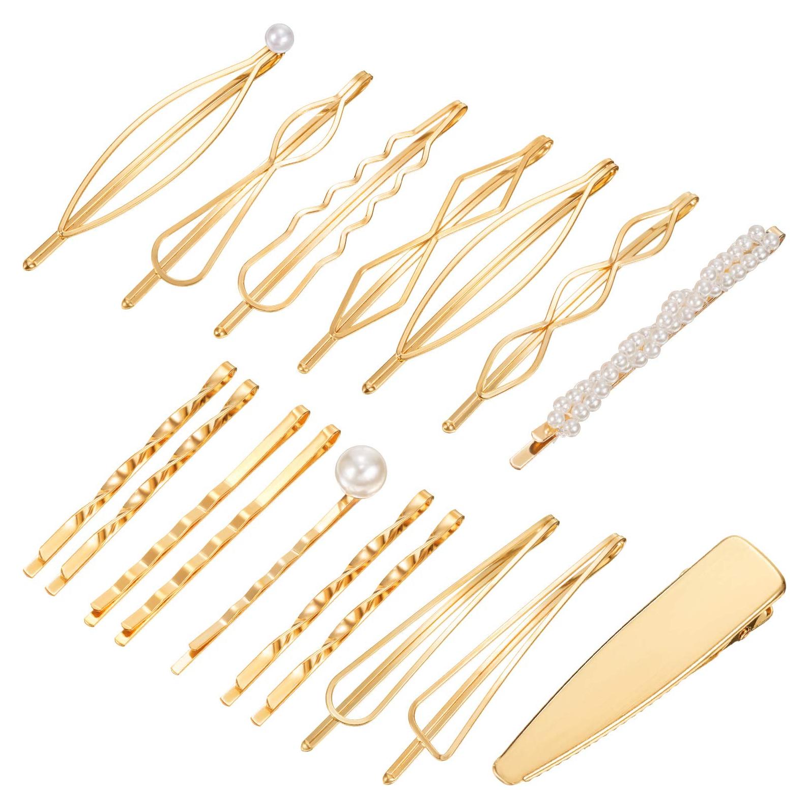 Set de 17 Horquillas de Pelo Doradas Geométricas Yaomiao