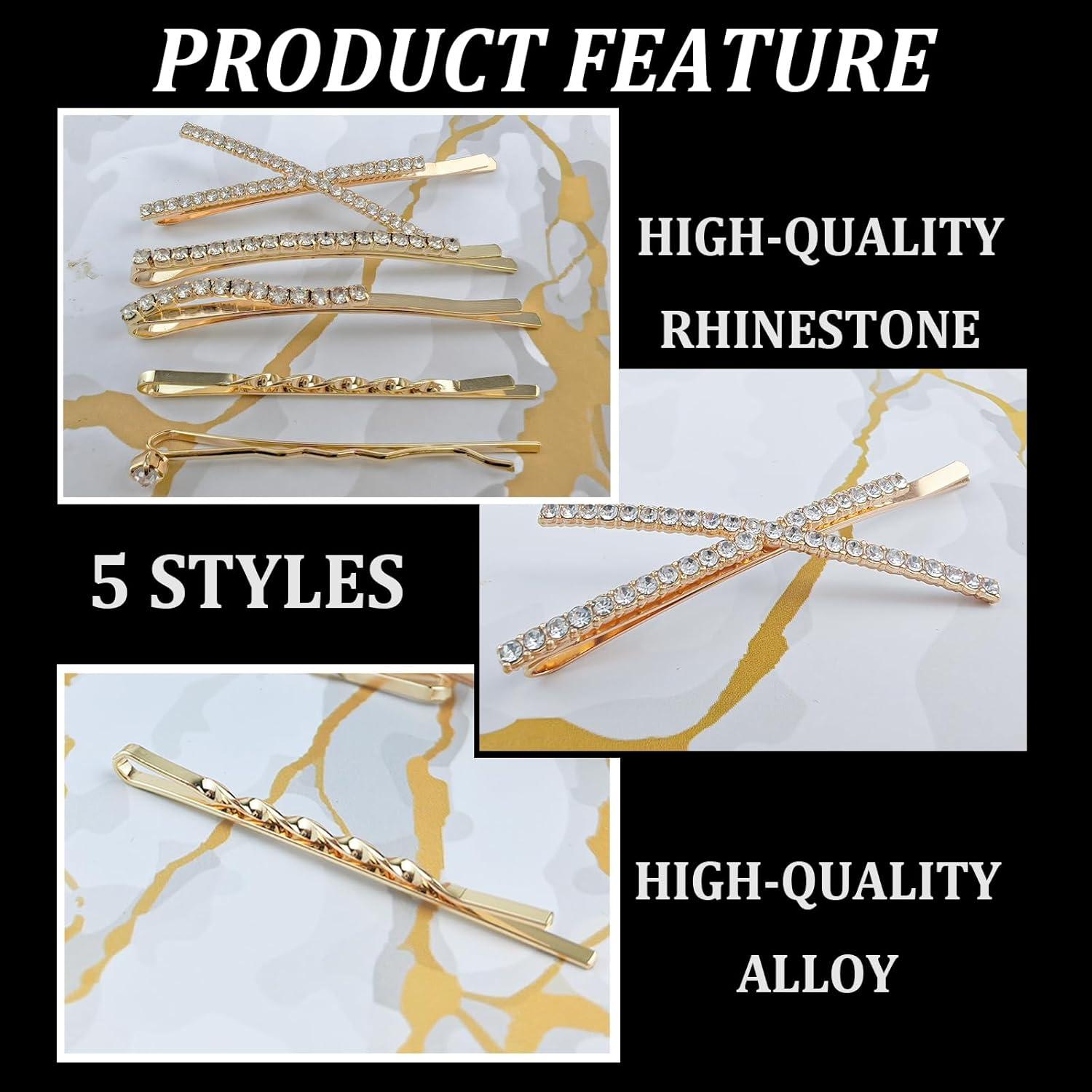 16 Clips de Pelo Dorados con Rhinestones SHEHARUHI - Elegantes