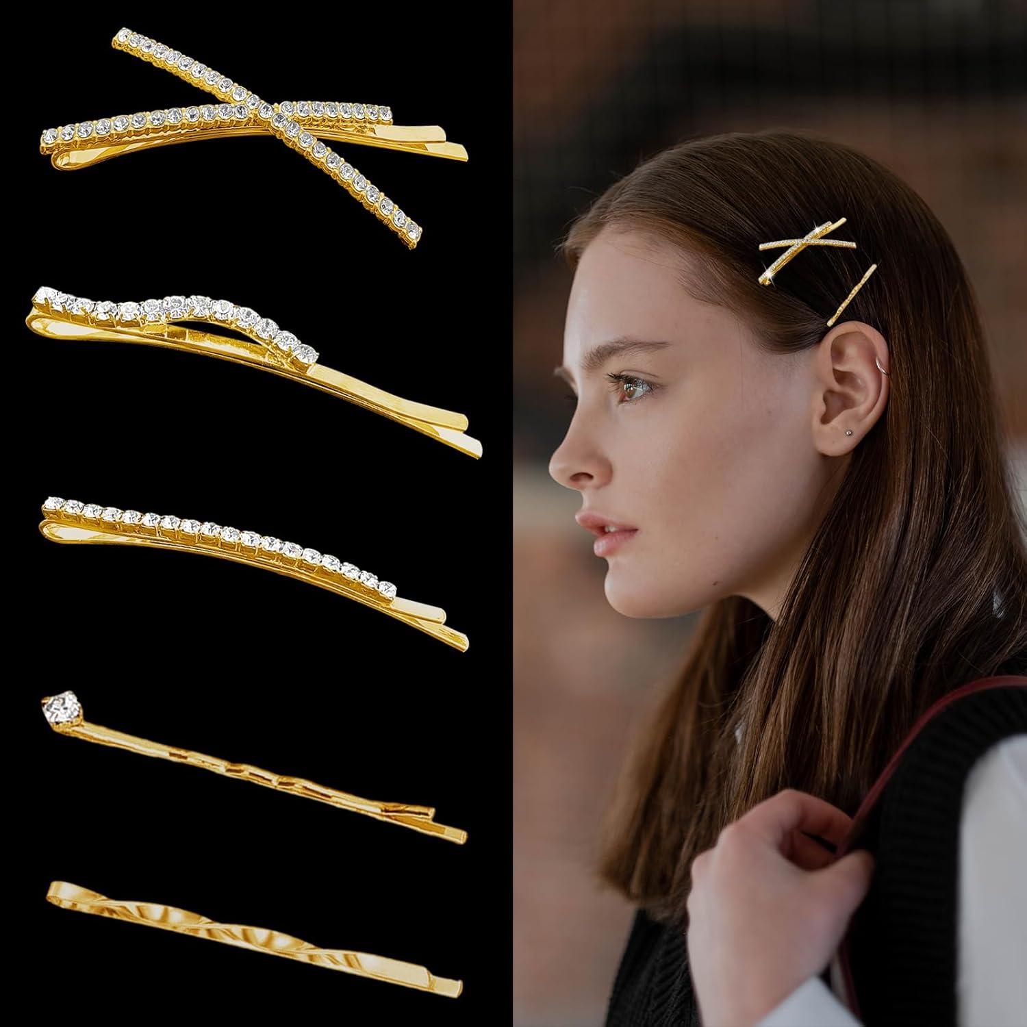 16 Clips de Pelo Dorados con Rhinestones SHEHARUHI - Elegantes