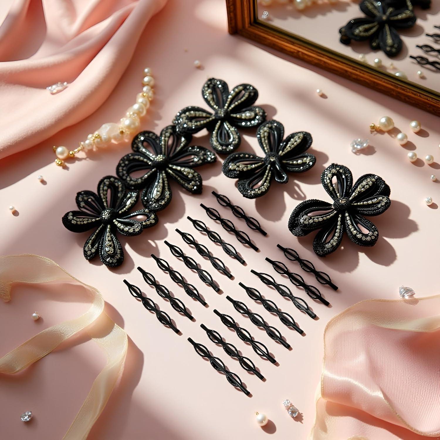 Juego de 12 Horquillas Negras Vintage Jinshining para Cabello