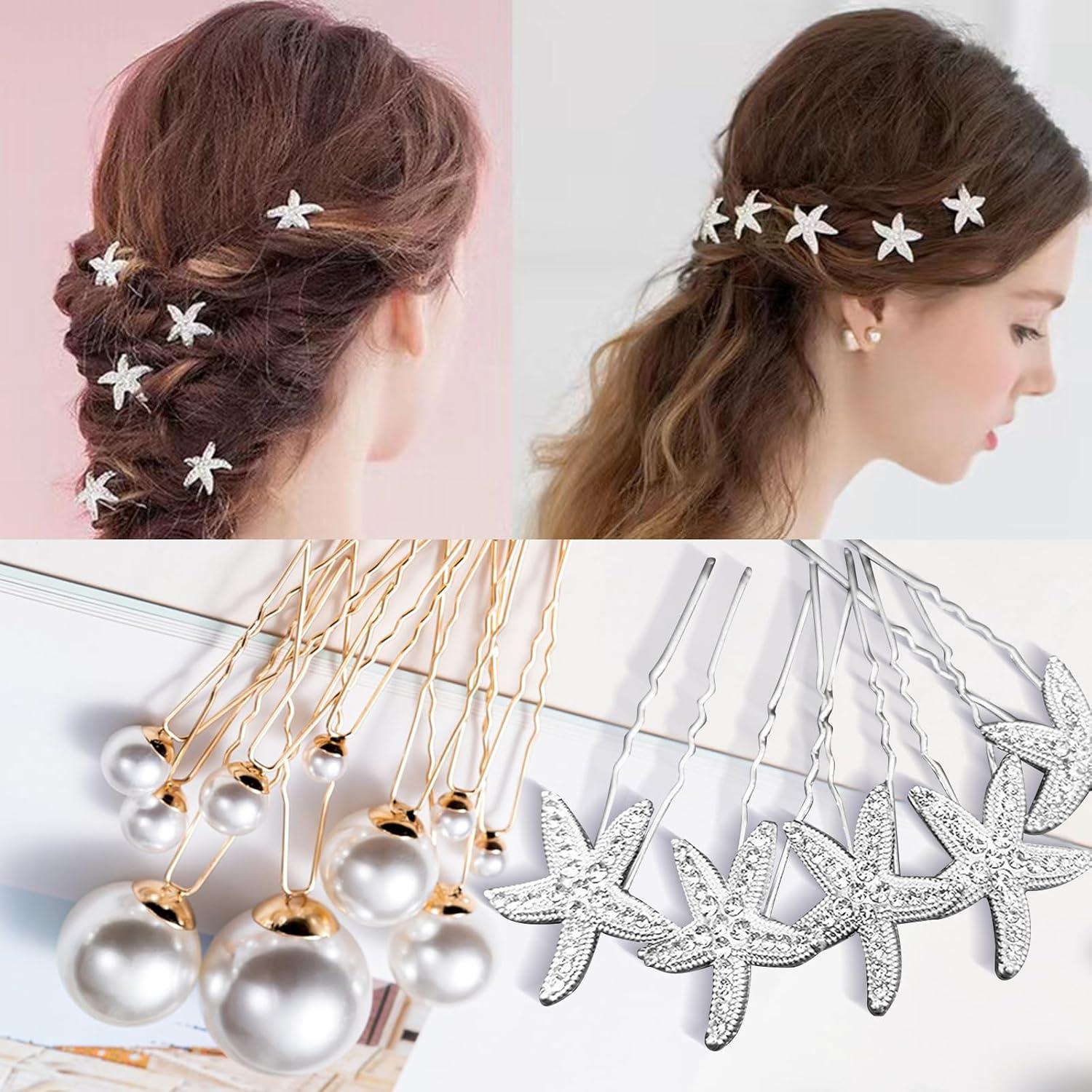 Juego de 23 Pinzas para el Cabello Xiuouix - Perlas y Estrella de Mar