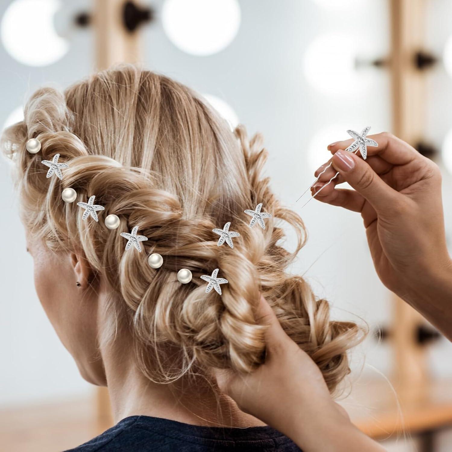 Juego de 23 Pinzas para el Cabello Xiuouix - Perlas y Estrella de Mar