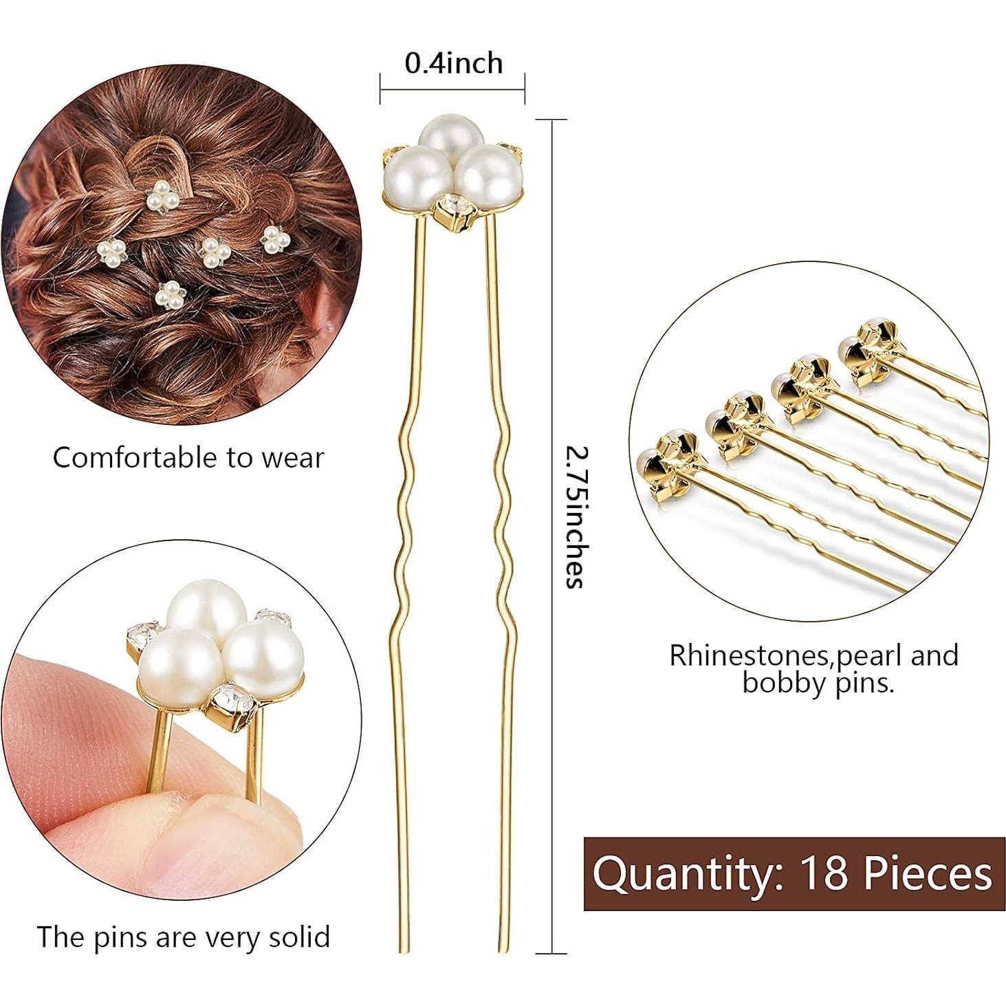 18 Horquillas de Perlas y Strass WILLBOND para Novias - Dorado Rosa