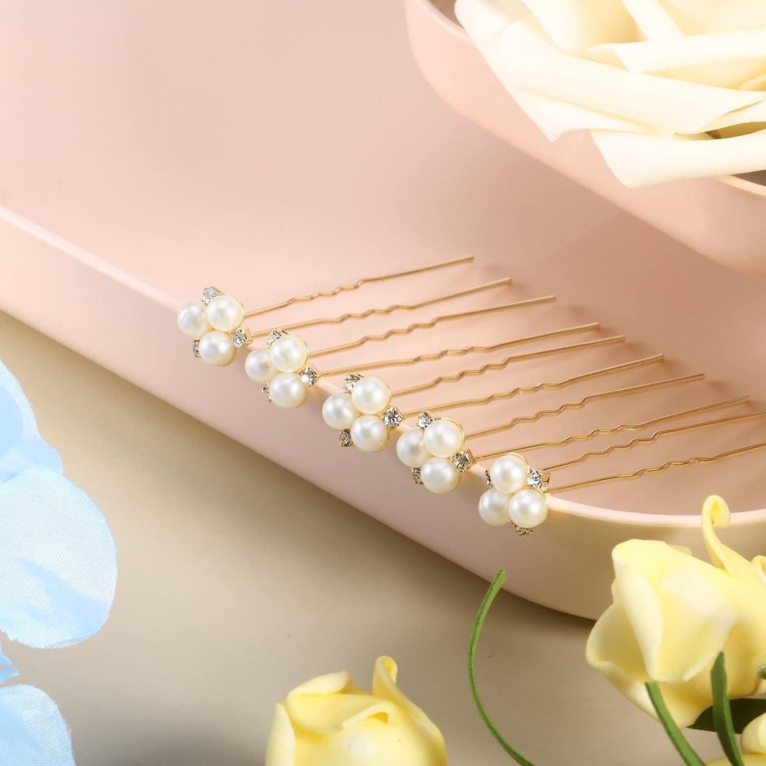 18 Horquillas de Perlas y Strass WILLBOND para Novias - Dorado Rosa