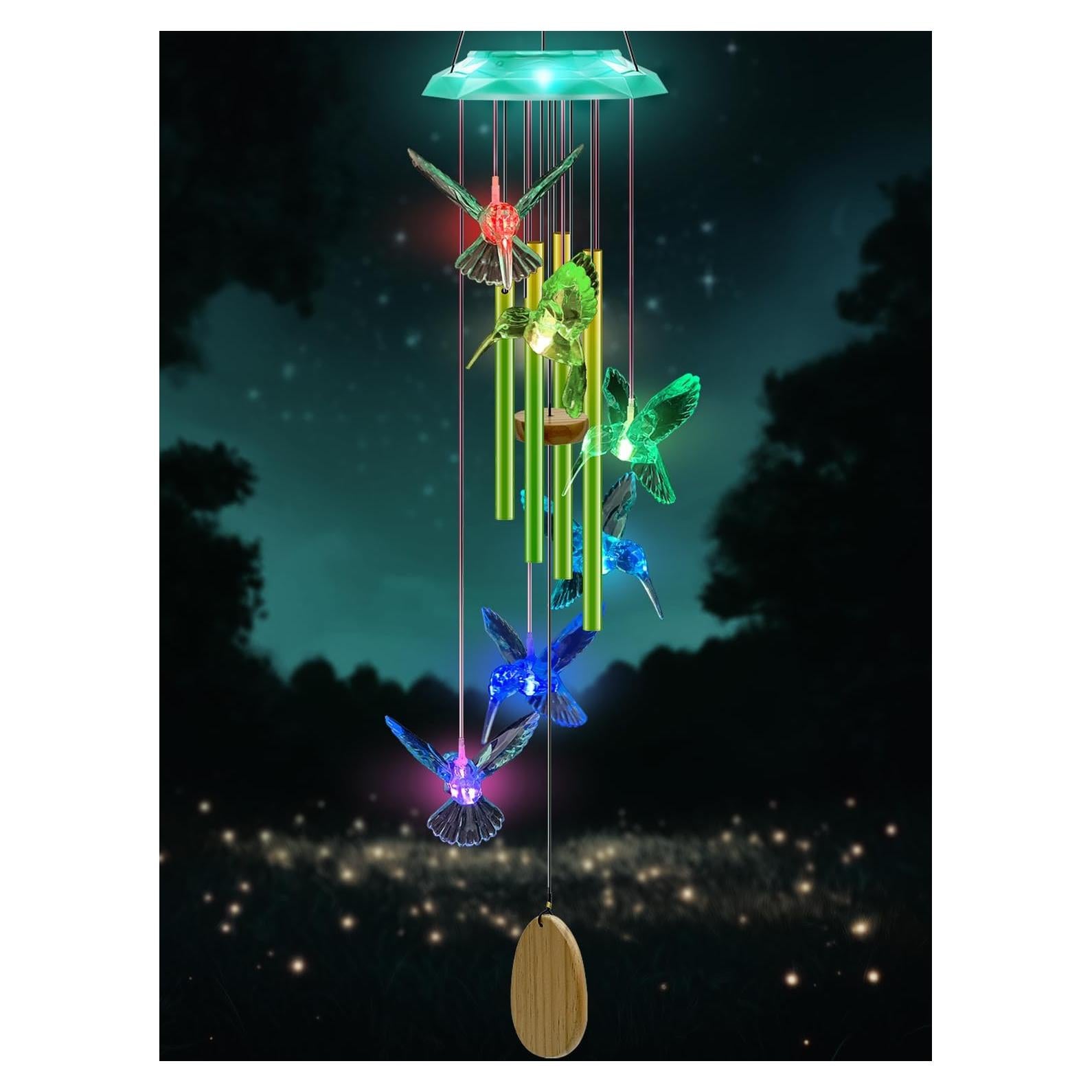 Campana de Viento Solar WANQDG Verde 94 cm con Luz LED