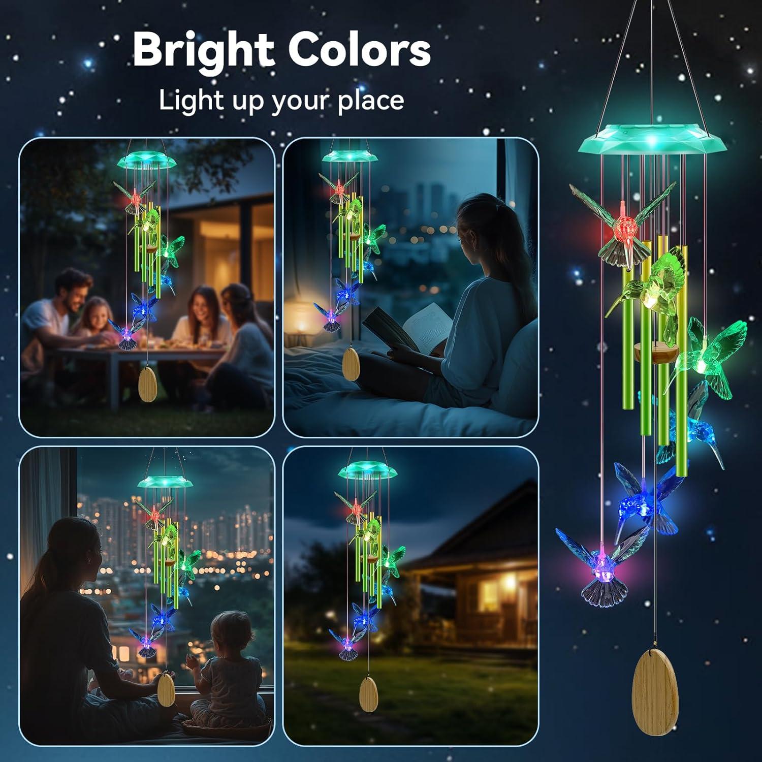 Campana de Viento Solar WANQDG Verde 94 cm con Luz LED