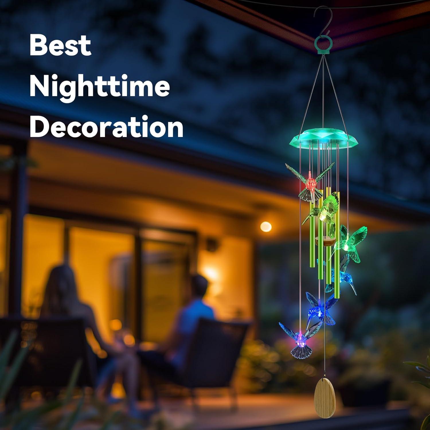 Campana de Viento Solar WANQDG Verde 94 cm con Luz LED