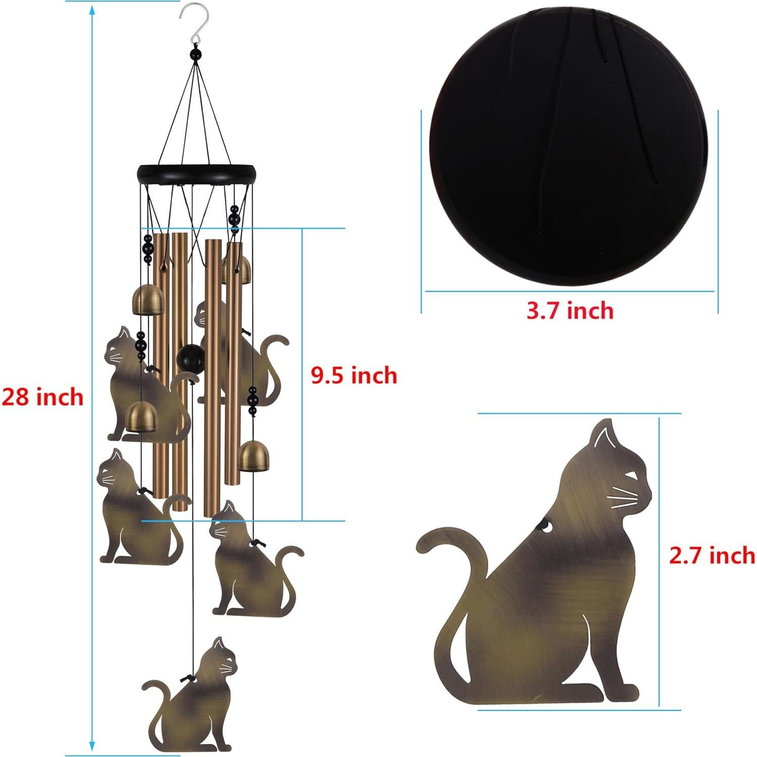 Campanas de Viento de Gato xxschy - 71 cm Bronce Decoración