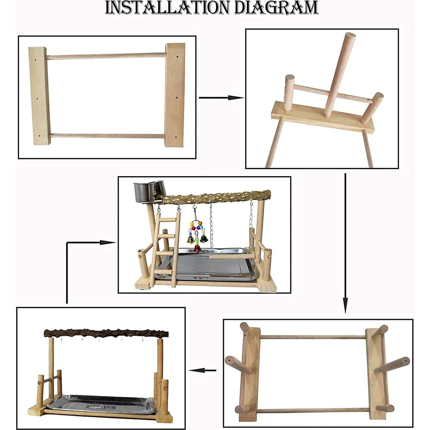 Soporte de Juego para Aves PINVNBY - Jaula de Madera 37.5cm