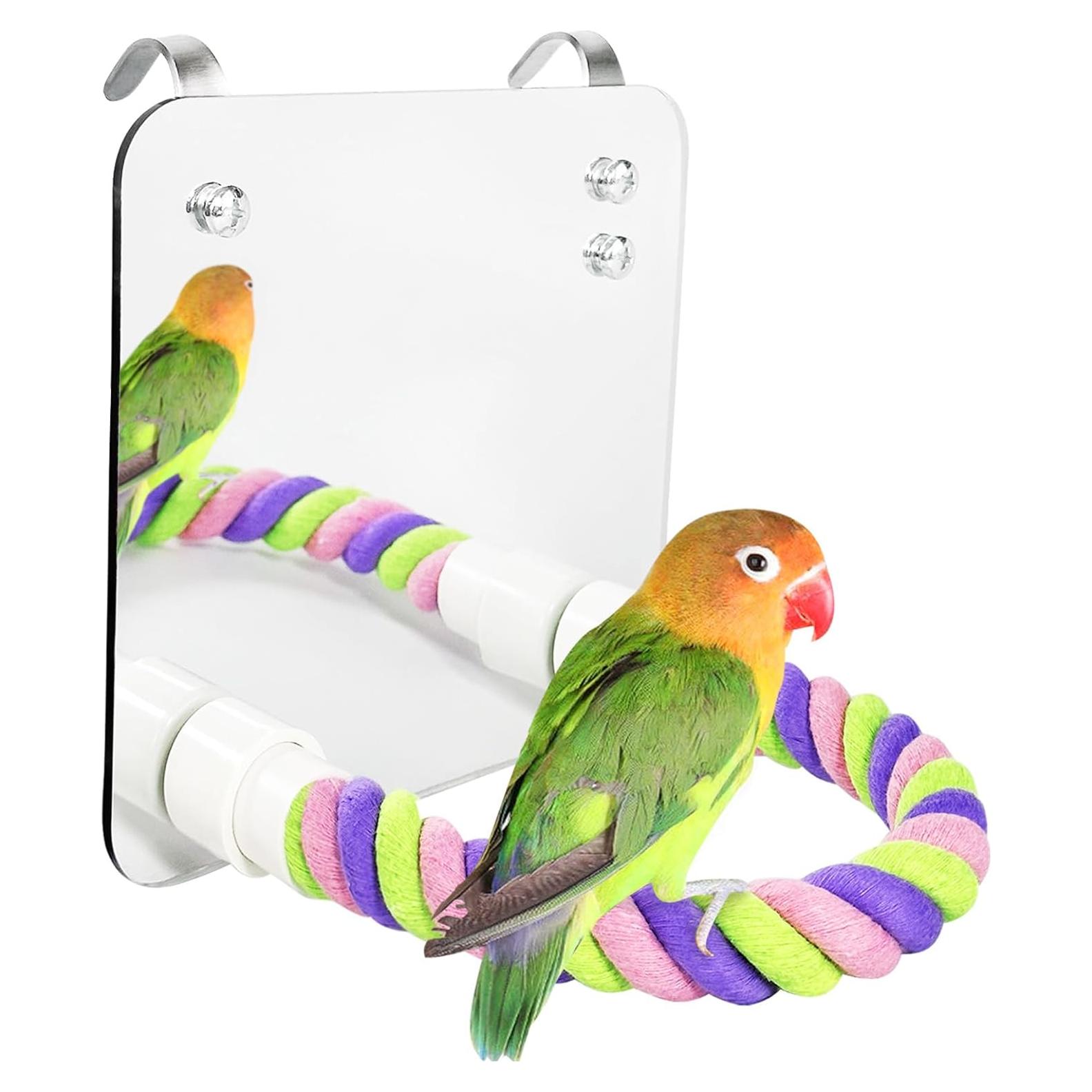 Espejo para Aves LOPERDEVE 15x15cm con Percha de Cuerda