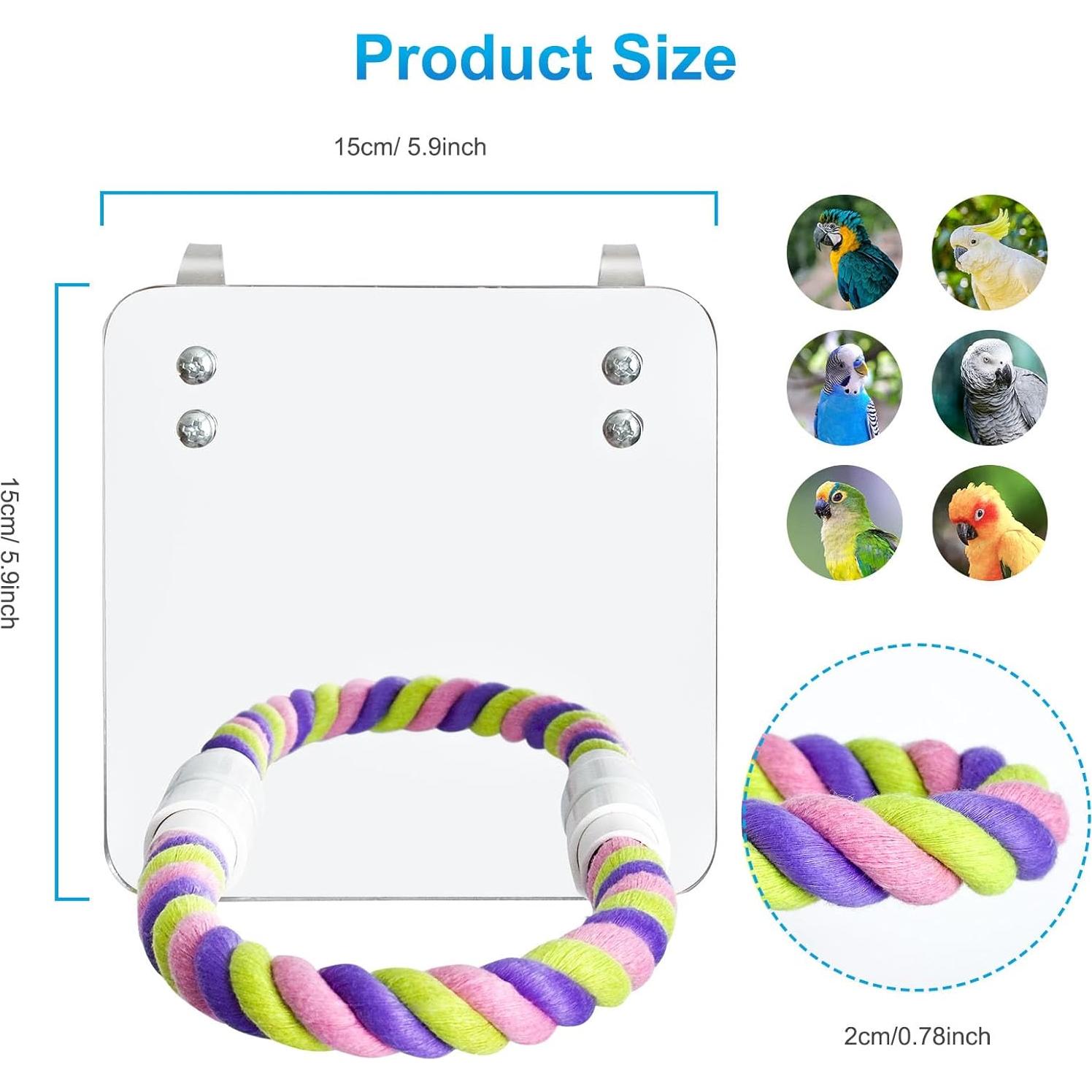 Espejo para Aves LOPERDEVE 15x15cm con Percha de Cuerda