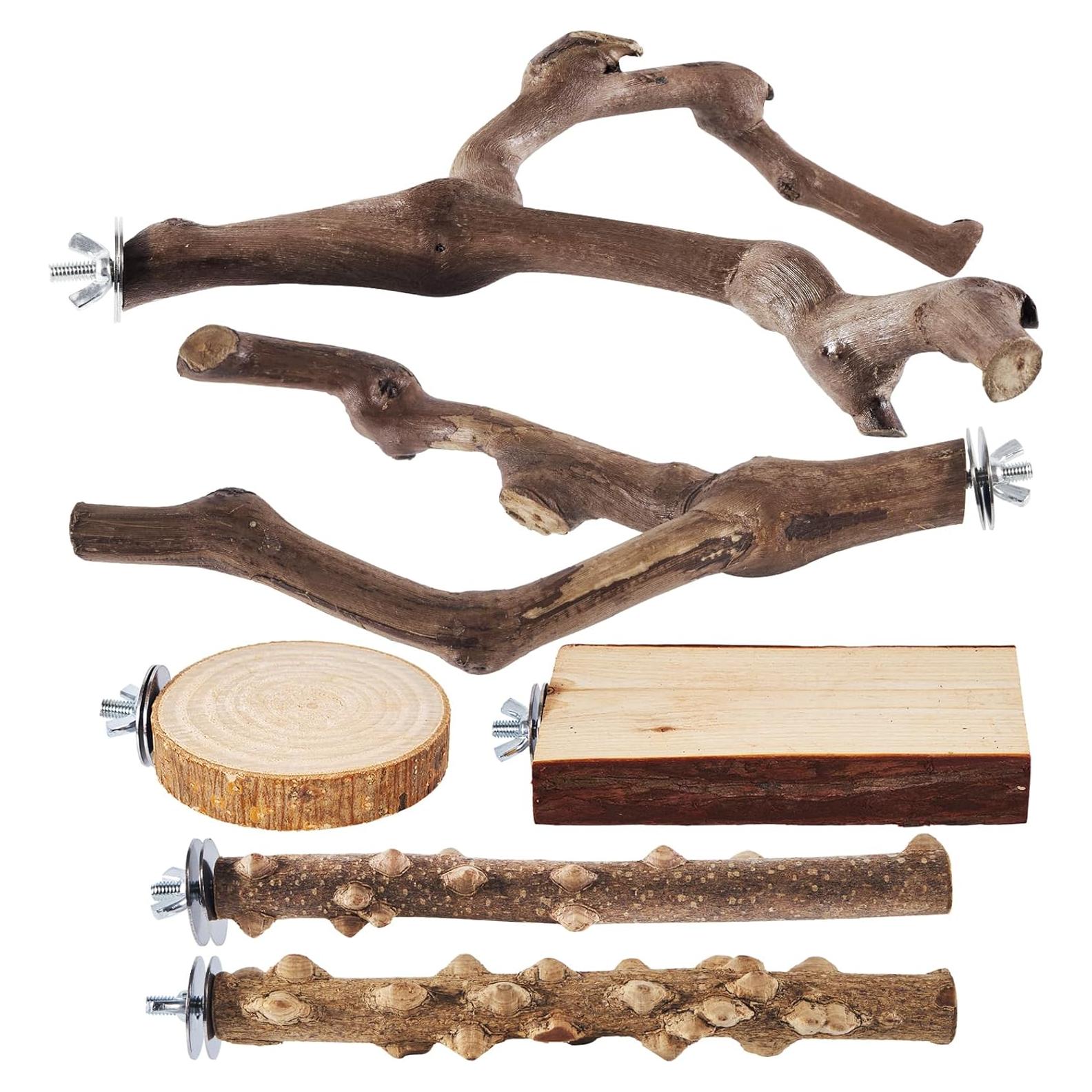 Juego de 6 Perchas para Aves LIMIO - Madera Natural Antideslizante