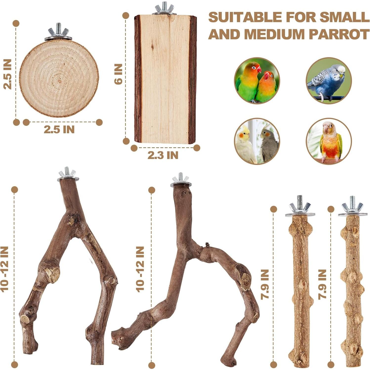 Juego de 6 Perchas para Aves LIMIO - Madera Natural Antideslizante