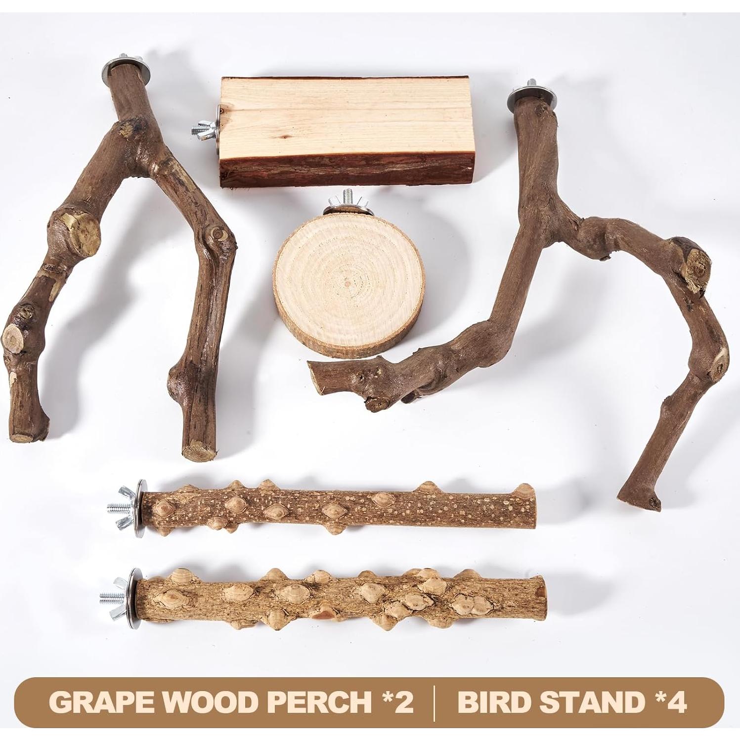 Juego de 6 Perchas para Aves LIMIO - Madera Natural Antideslizante