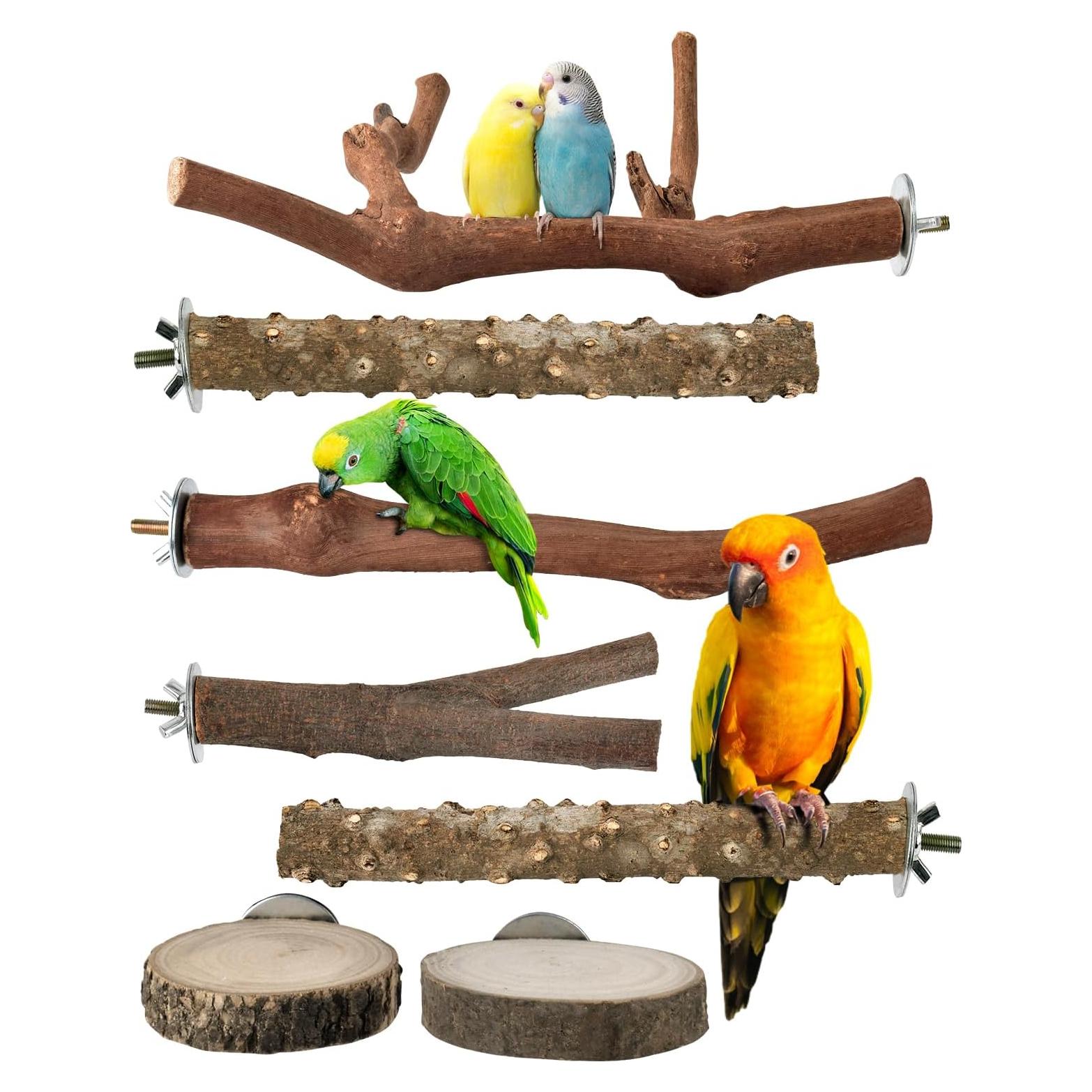 Soporte para Aves Bissap 7PCS - Madera Natural para Jaula