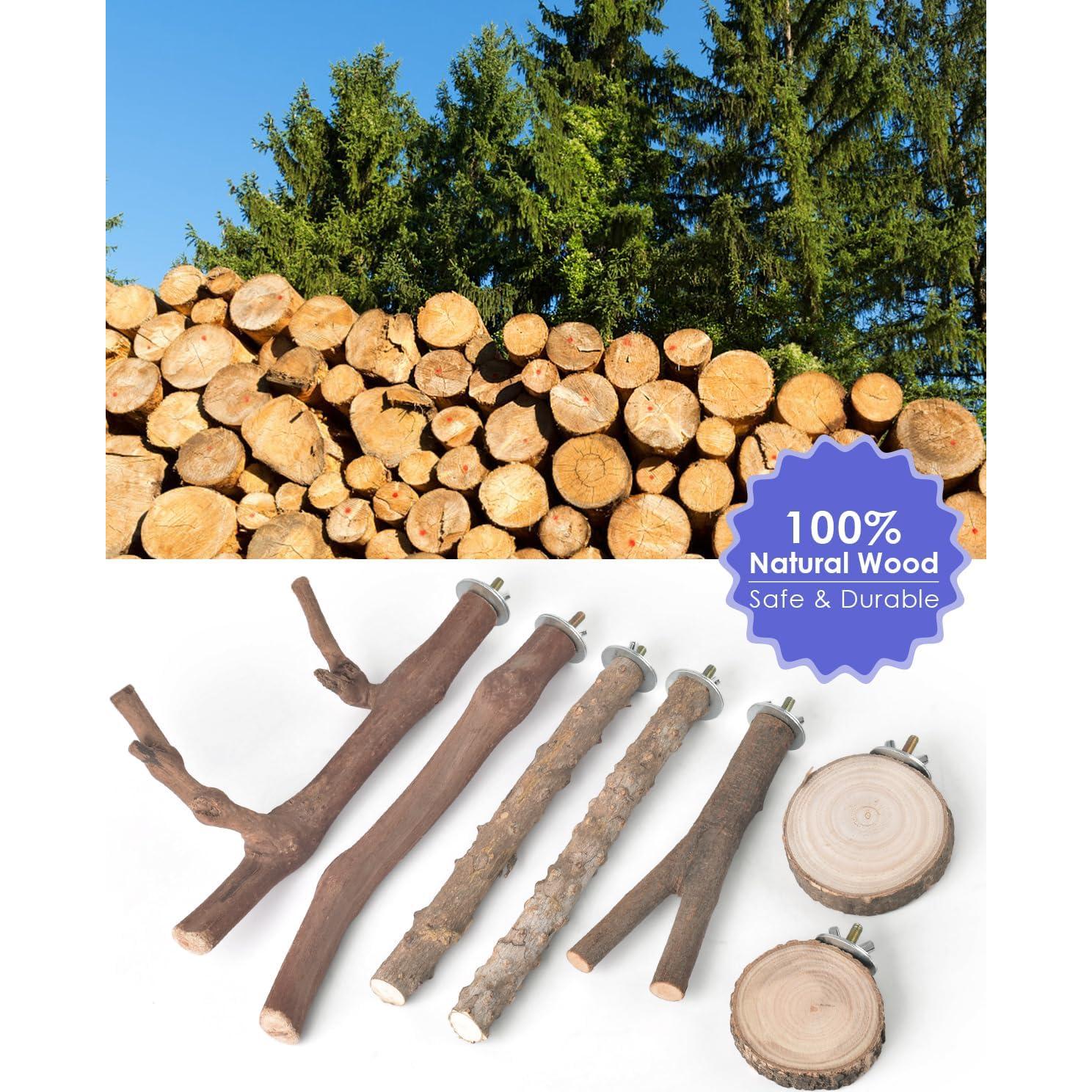 Soporte para Aves Bissap 7PCS - Madera Natural para Jaula