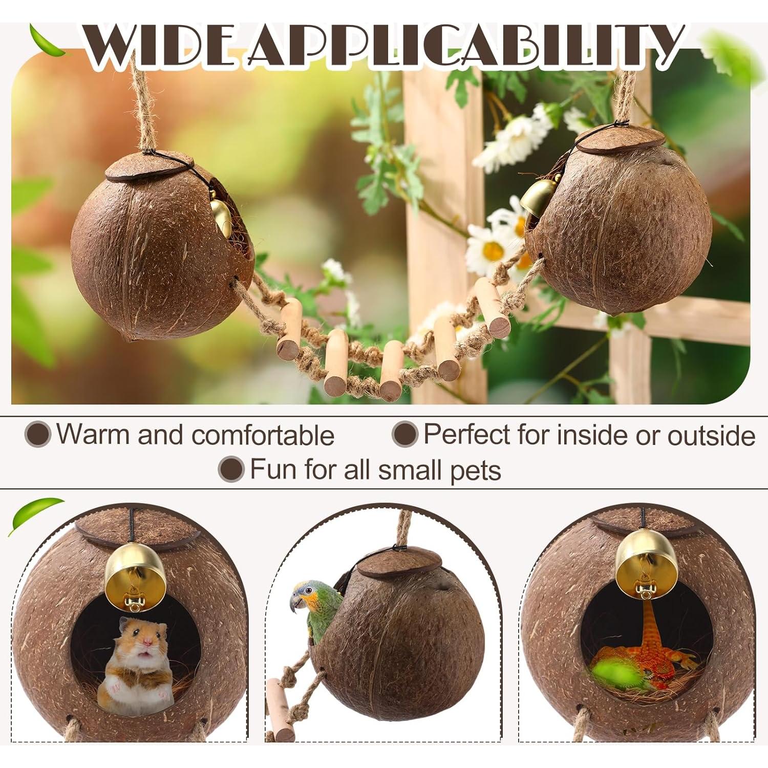 Nido de Coco Natural para Aves Briwooody con Escaleras y Campana