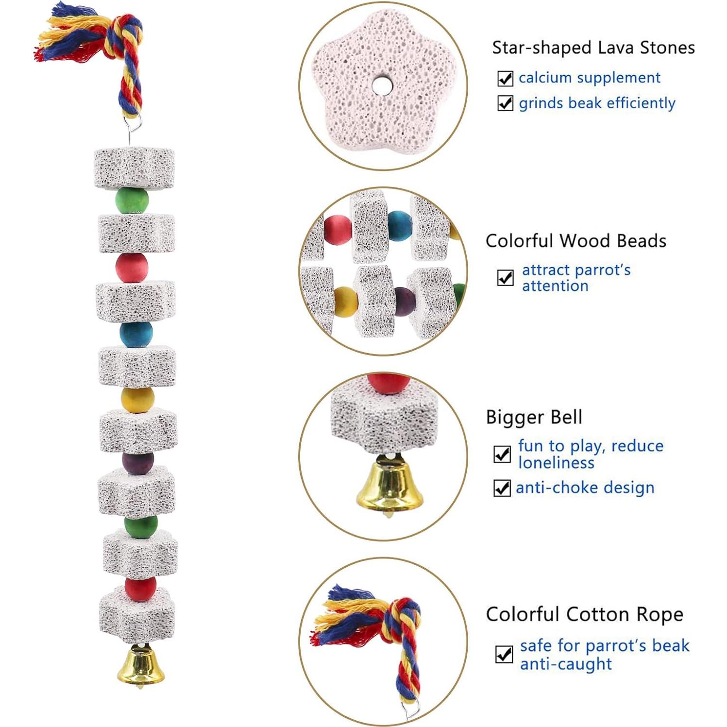 Paquete de 2 Juguetes para Aves Dnoifne - Masticar y Calcio 35 cm