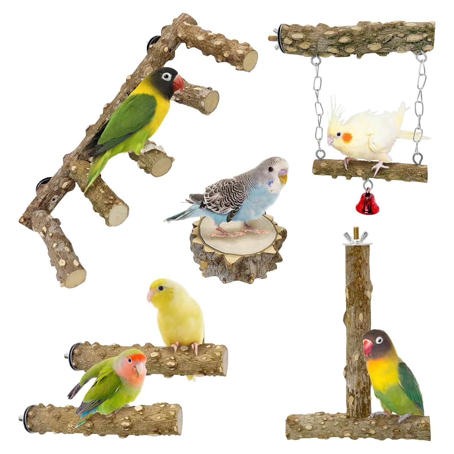 Escalera de Madera Natural BNOSDM para Aves 6 Piezas