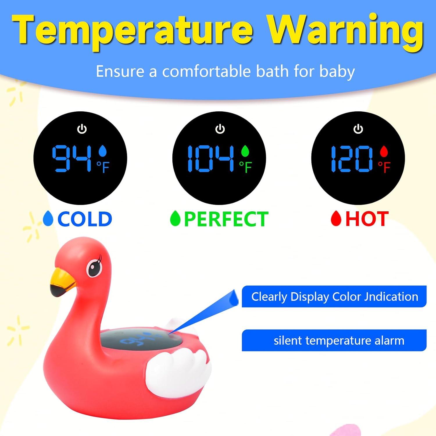 Termómetro de baño para bebés PioMeing Flamingo, seguro y LED