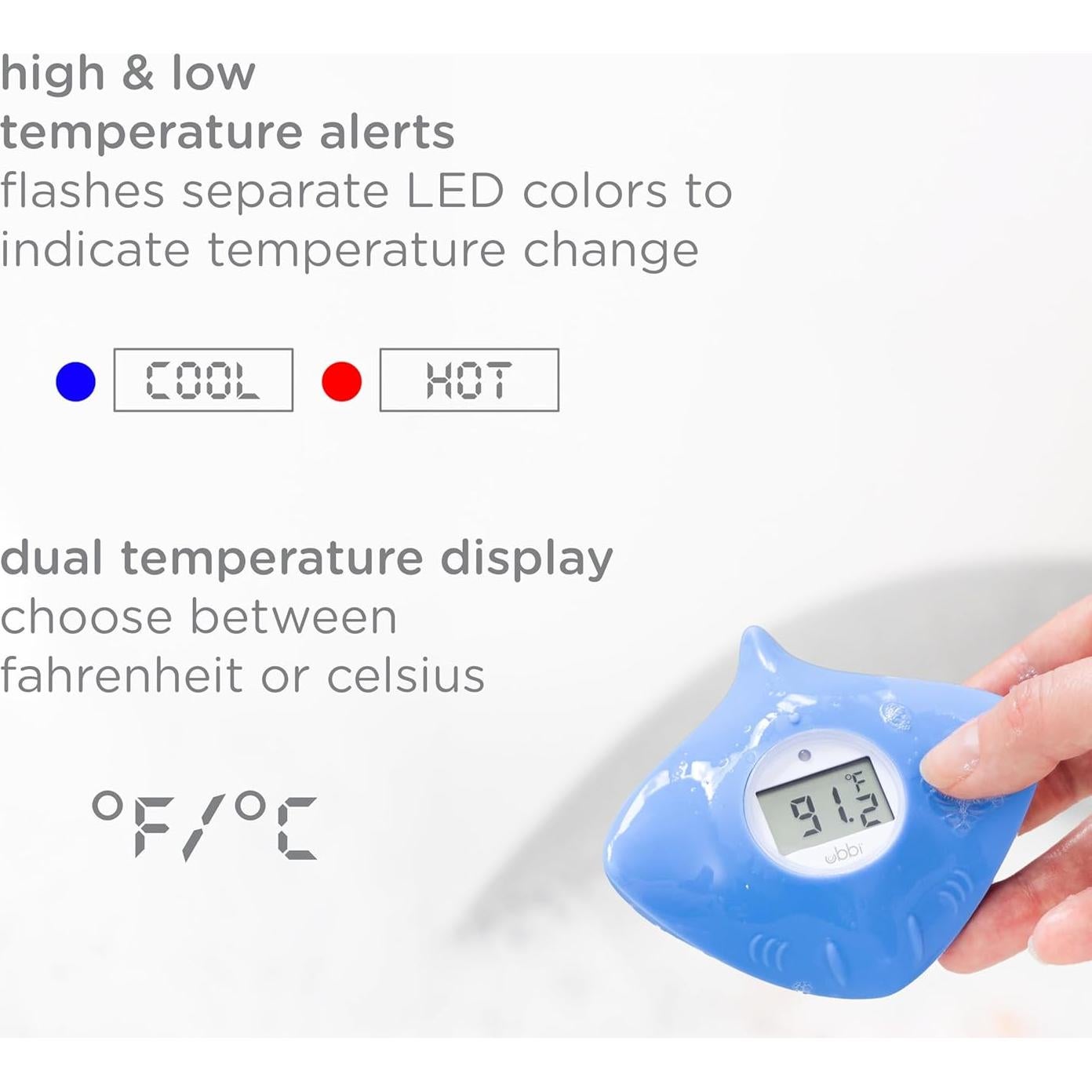 Termómetro de baño Ubbi Stingray para bebés, digital y seguro