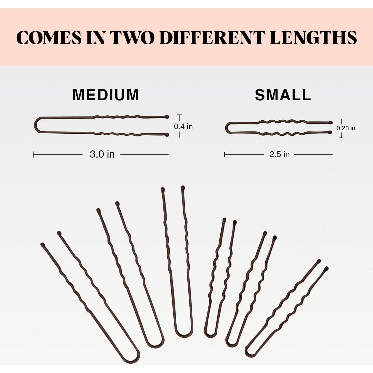 Pasadores de Pelo U Kitsch - 18 Pcs, 6.35 y 7.62 cm, Marrón