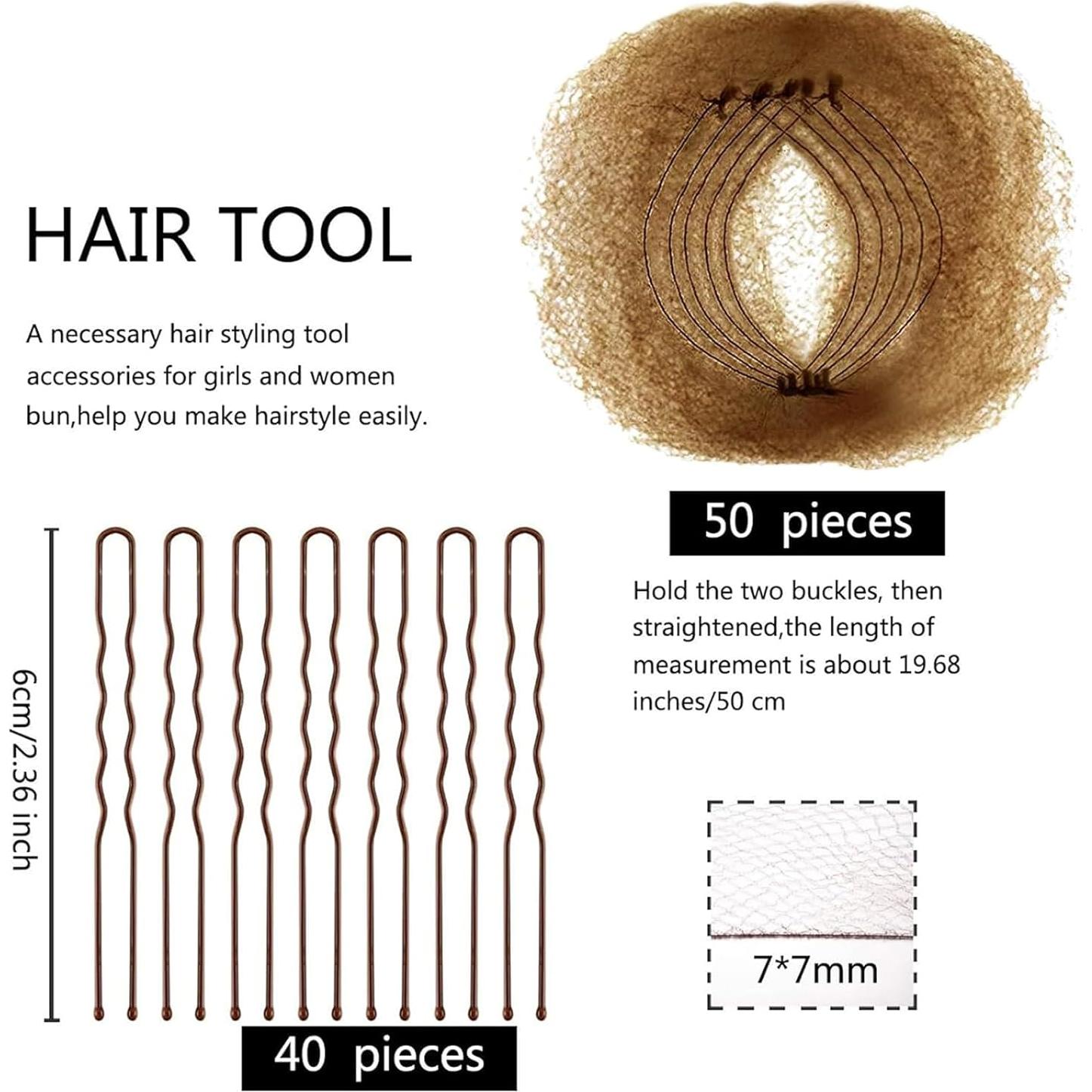 Redes para Moño de Cabello Zonon - 50 Paquetes + 40 Pines U