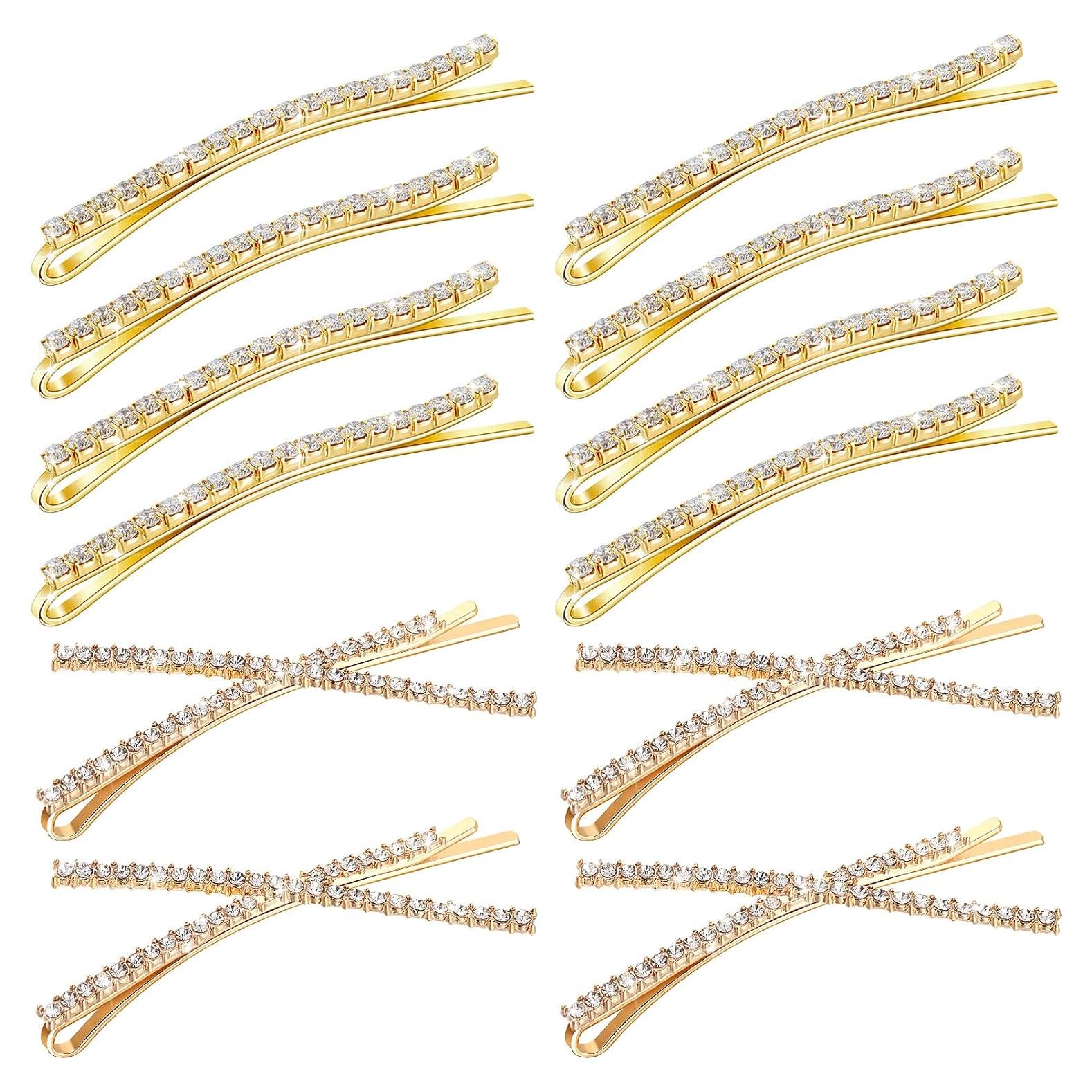 12 Horquillas de Cabello Brillantes WILLBOND Oro 13.5 cm