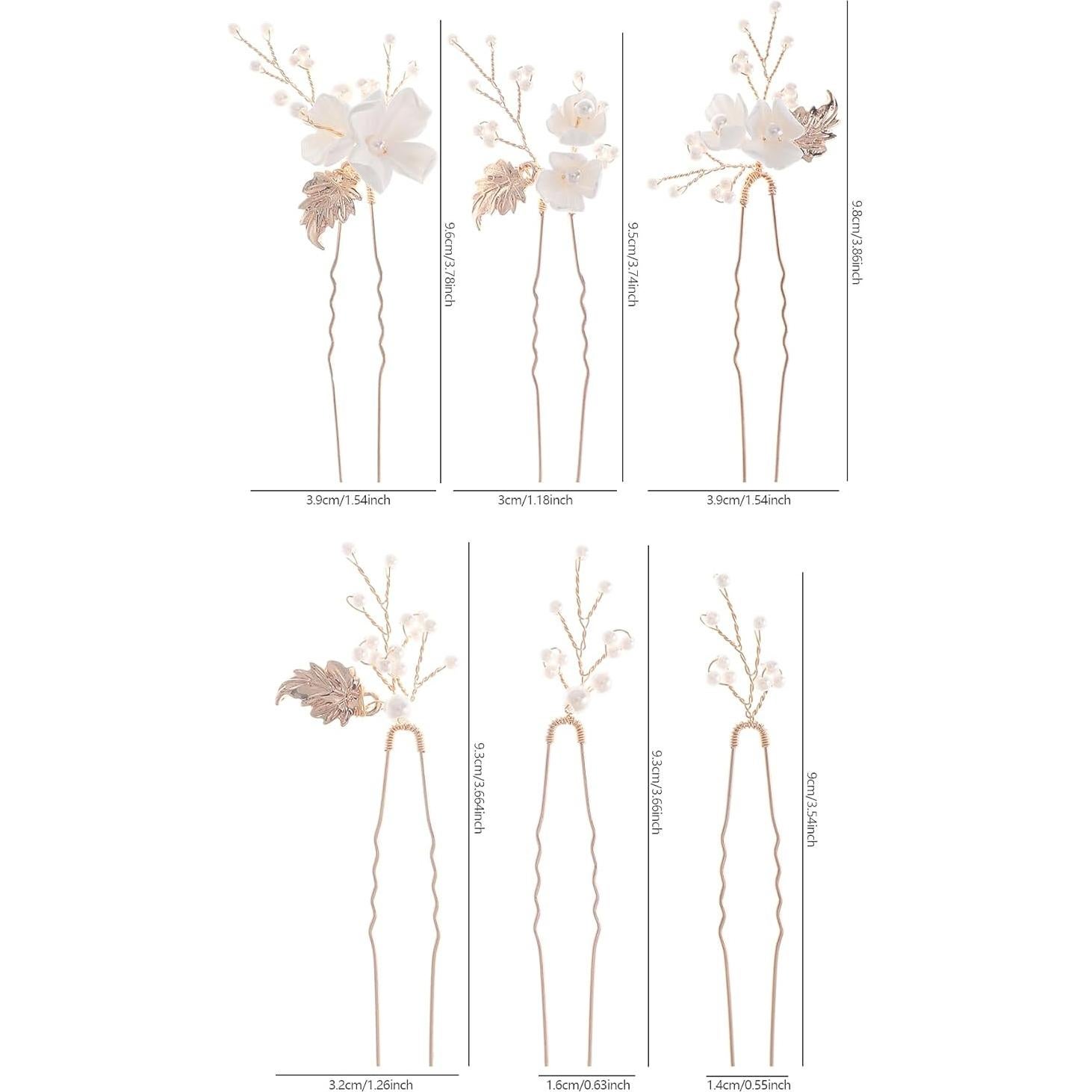 Horquillas de Novia SELFCLOUD 6 Pcs Perlas Flor Blanca Dorada