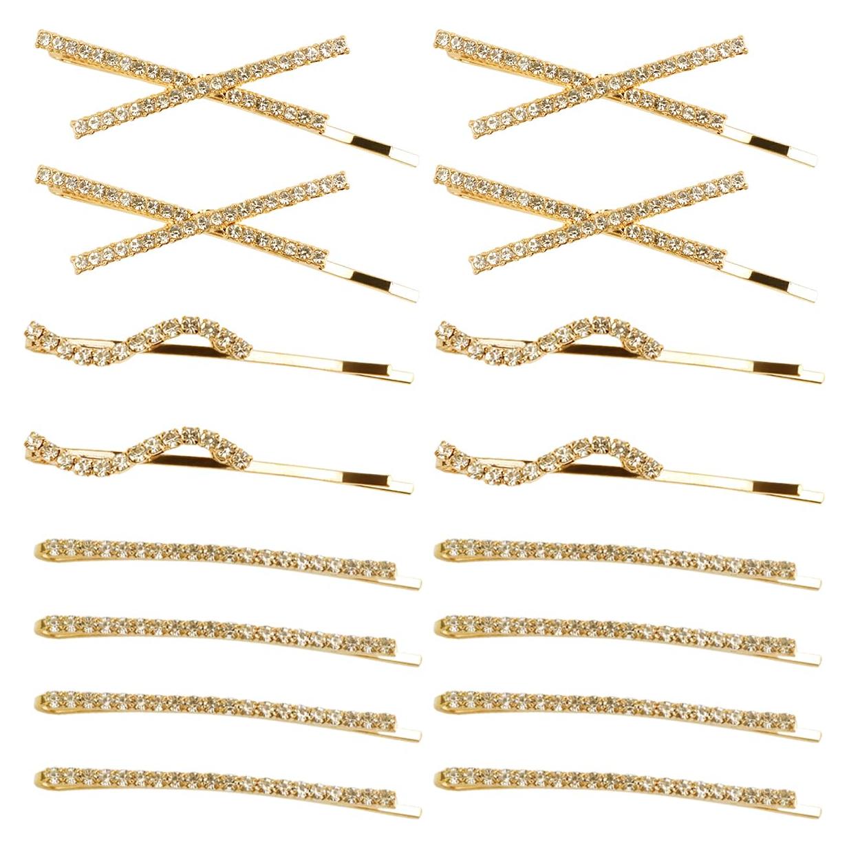 16 Horquillas de Strass Doradas La Jolie Jasmin - Clips de Pelo Elegantes