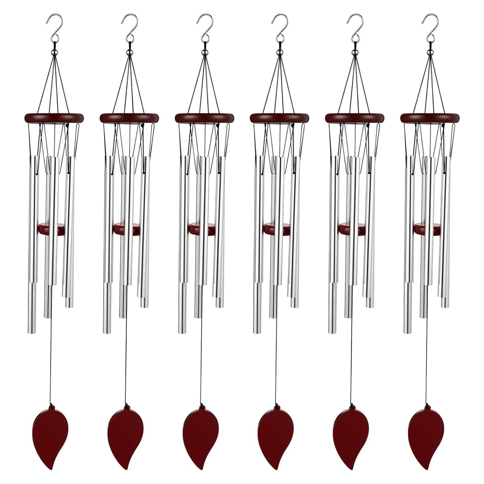 Campanas de Viento Yahenda 6 Pcs 71 cm Aluminio Plata Madera Roja